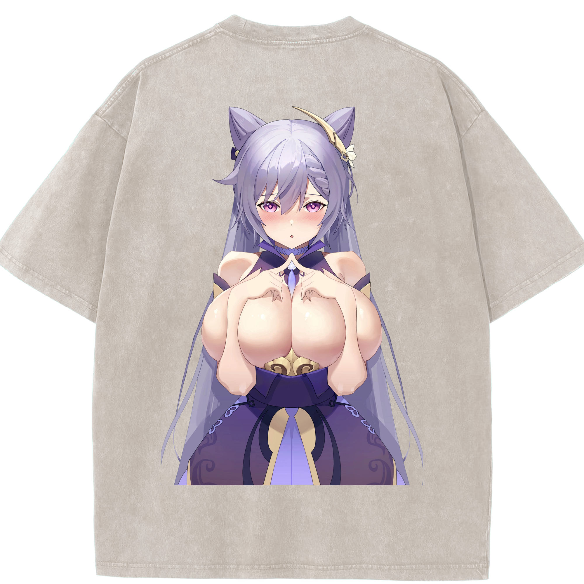 げんし神 刻晴 こくせい genshin Kokusei 綿100% ヴィンテージ風 半袖Tシャツ（背面プリント）