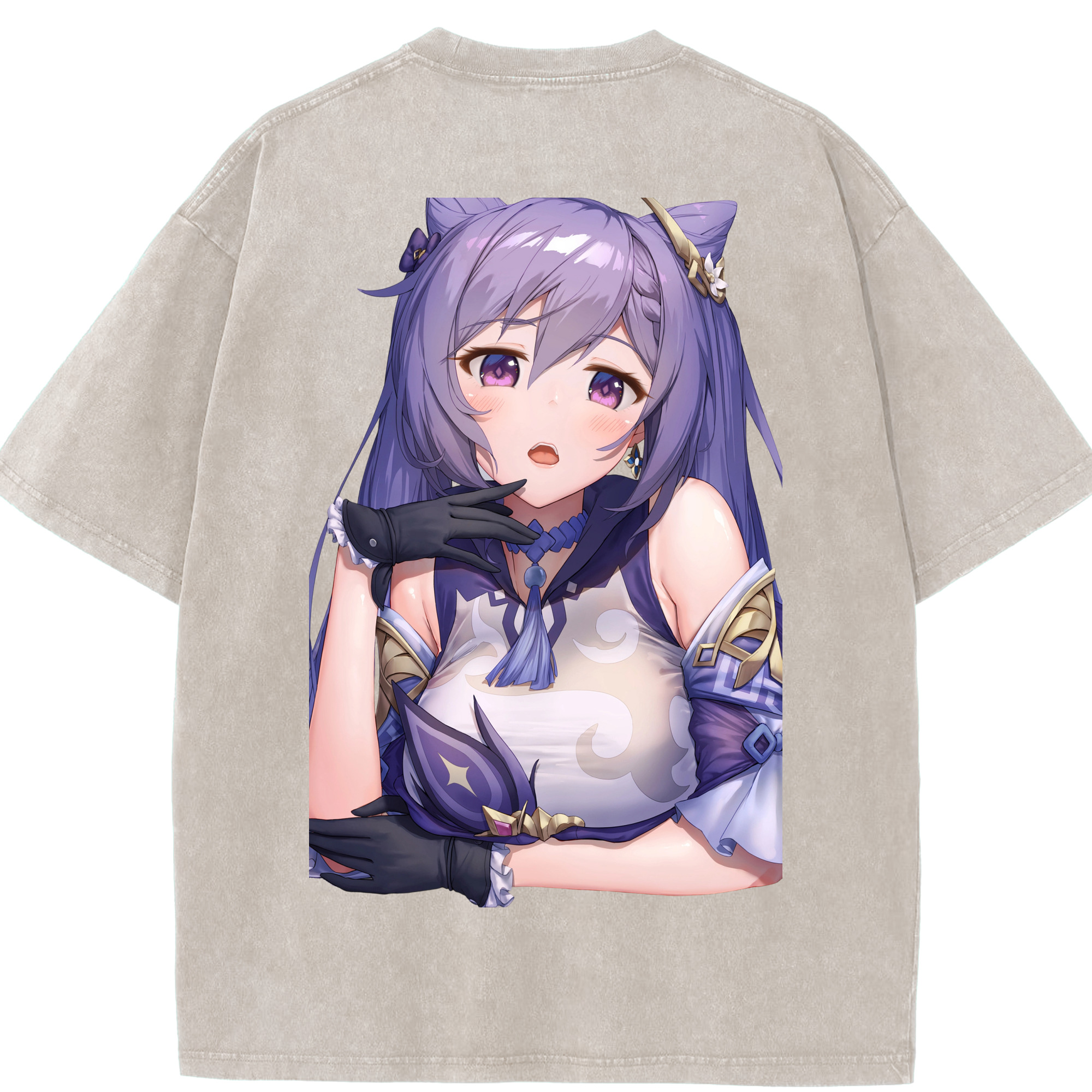 げんし神 刻晴 こくせい genshin Kokusei 綿100% ヴィンテージ風 半袖Tシャツ（背面プリント）