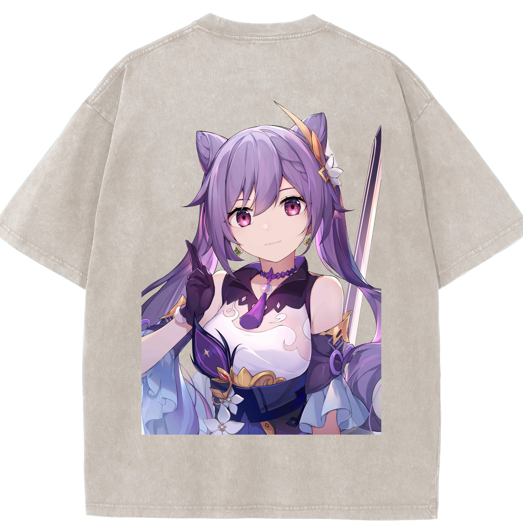げんし神 刻晴 こくせい genshin Kokusei 綿100% ヴィンテージ風 半袖Tシャツ（背面プリント）