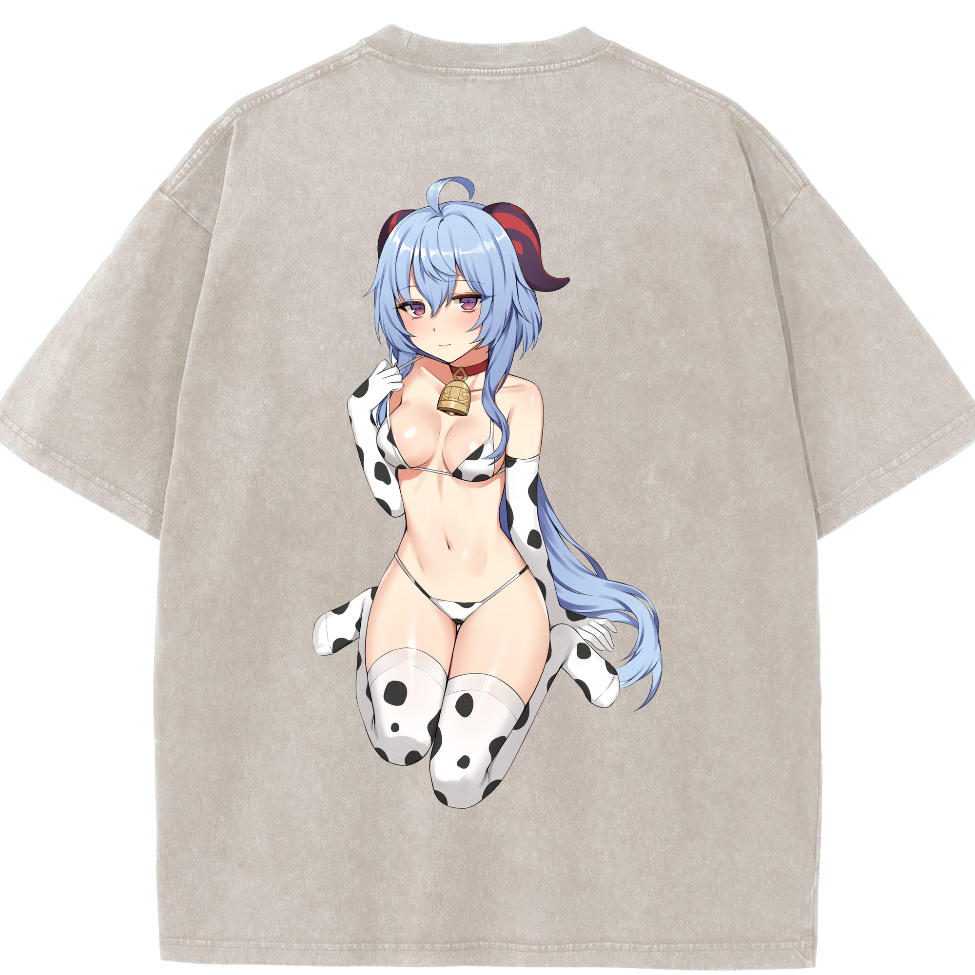 げんし神 甘雨 かんう genshin Ganyu 綿100% ヴィンテージ風 半袖Tシャツ（背面プリント）