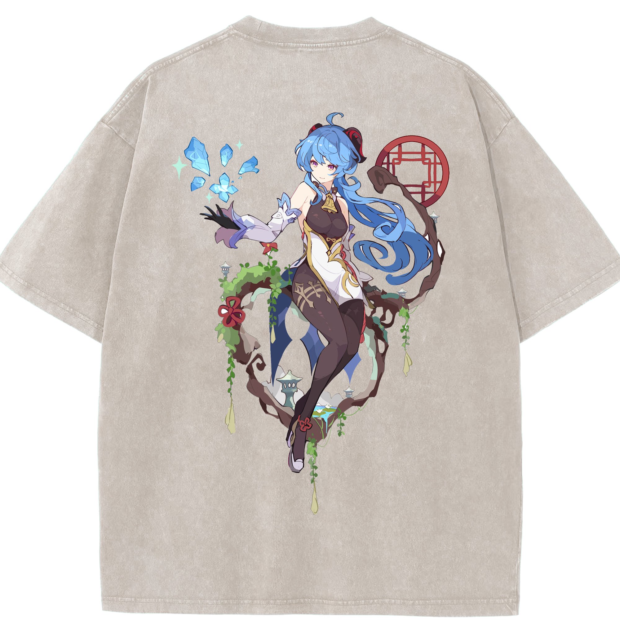げんし神 甘雨 かんう genshin Ganyu 綿100% ヴィンテージ風 半袖Tシャツ（背面プリント）
