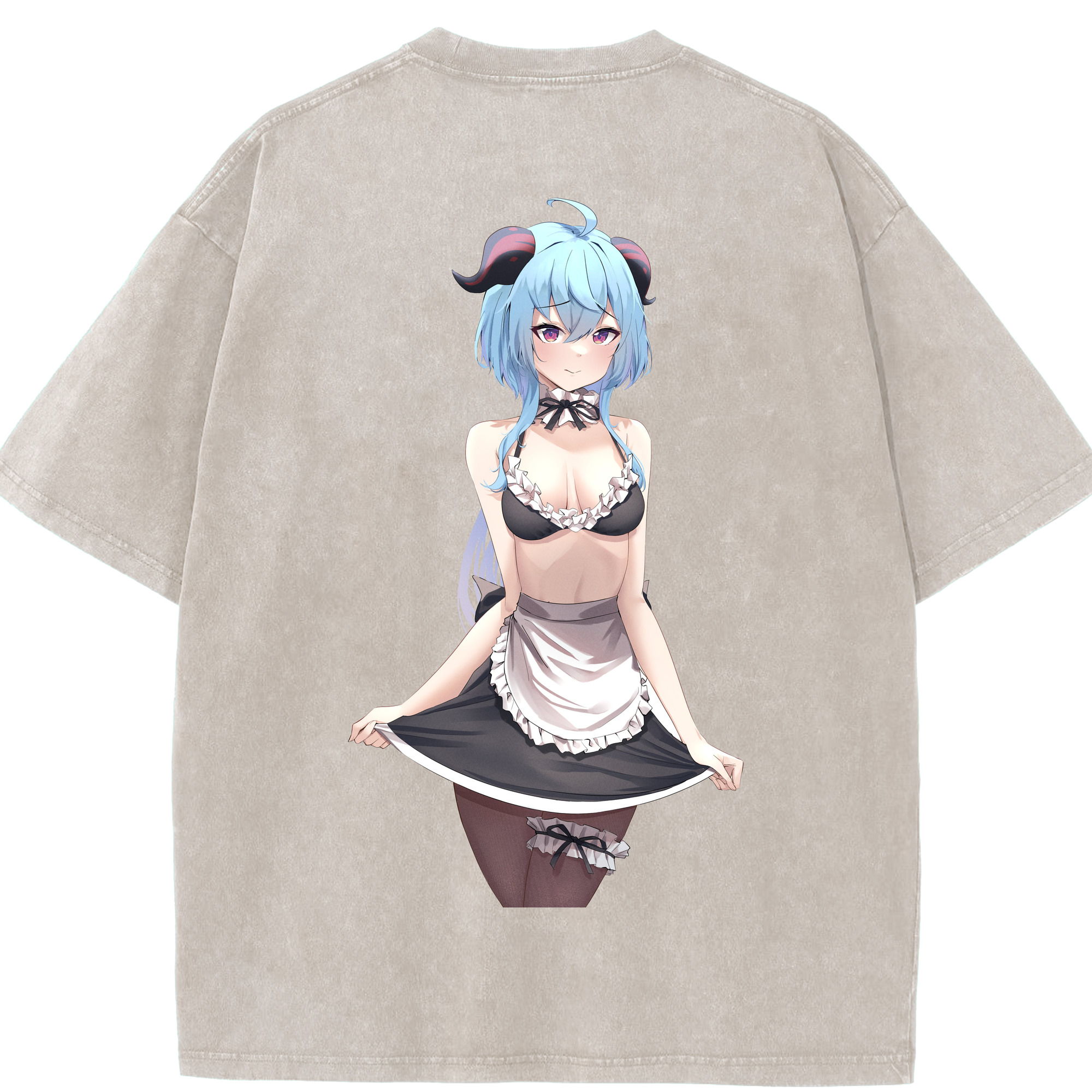 げんし神 甘雨 かんう genshin Ganyu 綿100% ヴィンテージ風 半袖Tシャツ（背面プリント）