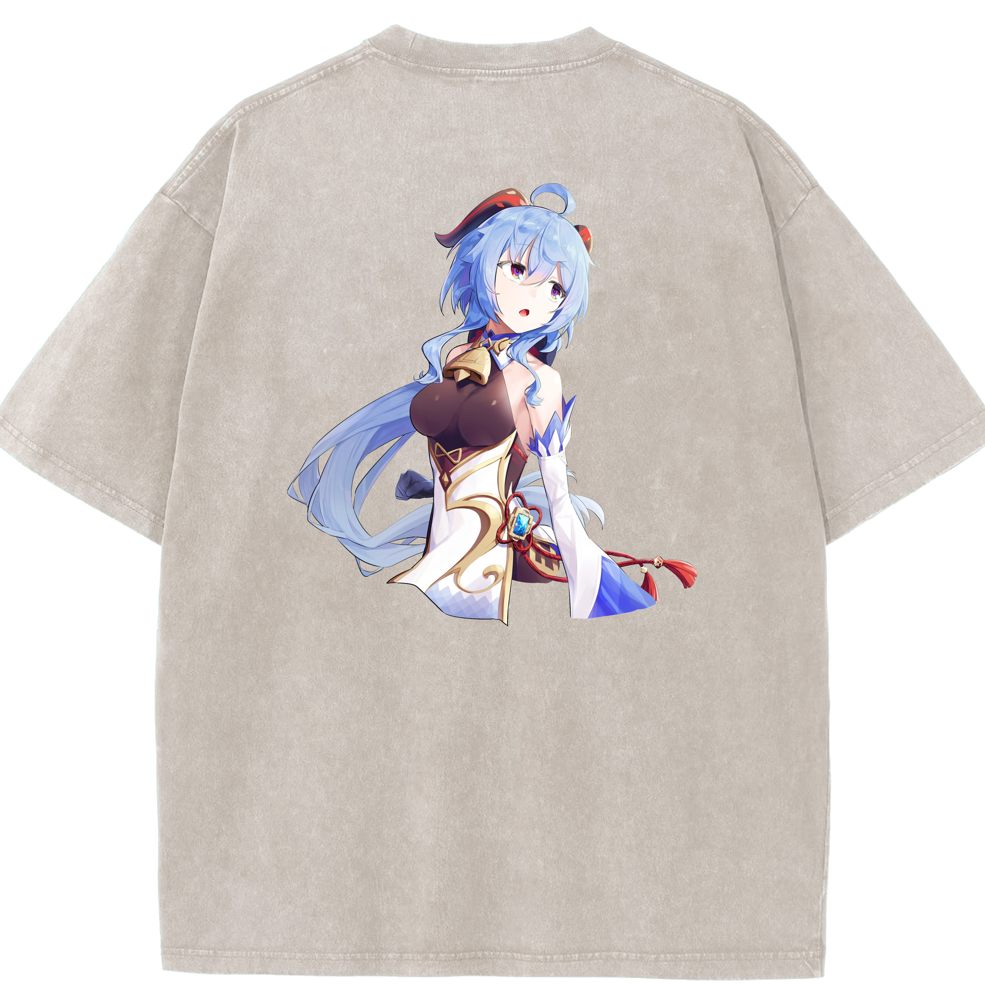 げんし神 甘雨 かんう genshin Ganyu 綿100% ヴィンテージ風 半袖Tシャツ（背面プリント）