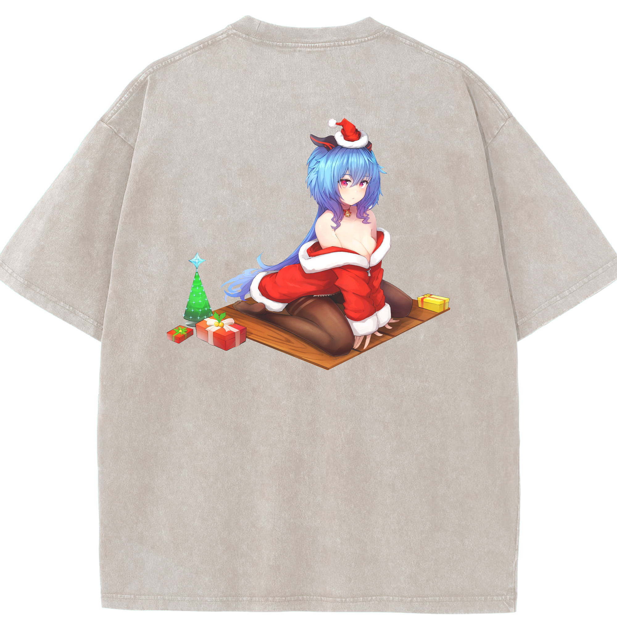 げんし神 甘雨 かんう genshin Ganyu 綿100% ヴィンテージ風 半袖Tシャツ（背面プリント）