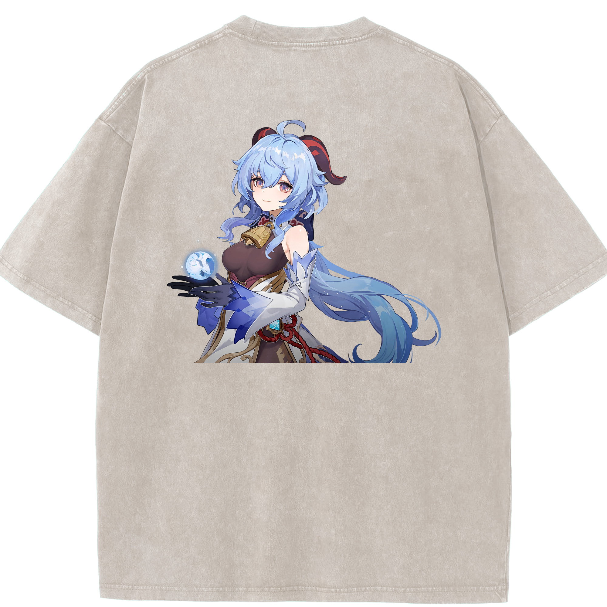 げんし神 甘雨 かんう genshin Ganyu 綿100% ヴィンテージ風 半袖Tシャツ（背面プリント）