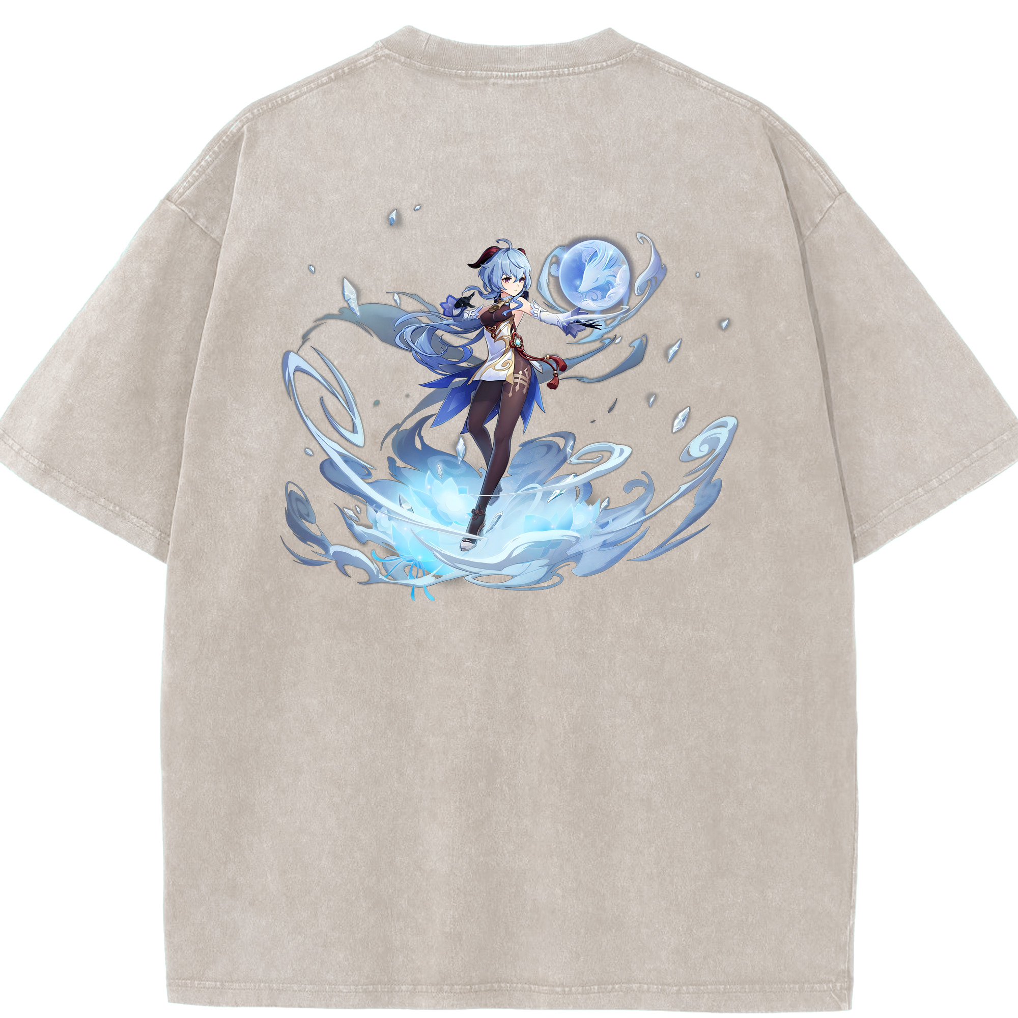 げんし神 甘雨 かんう genshin Ganyu 綿100% ヴィンテージ風 半袖Tシャツ（背面プリント）