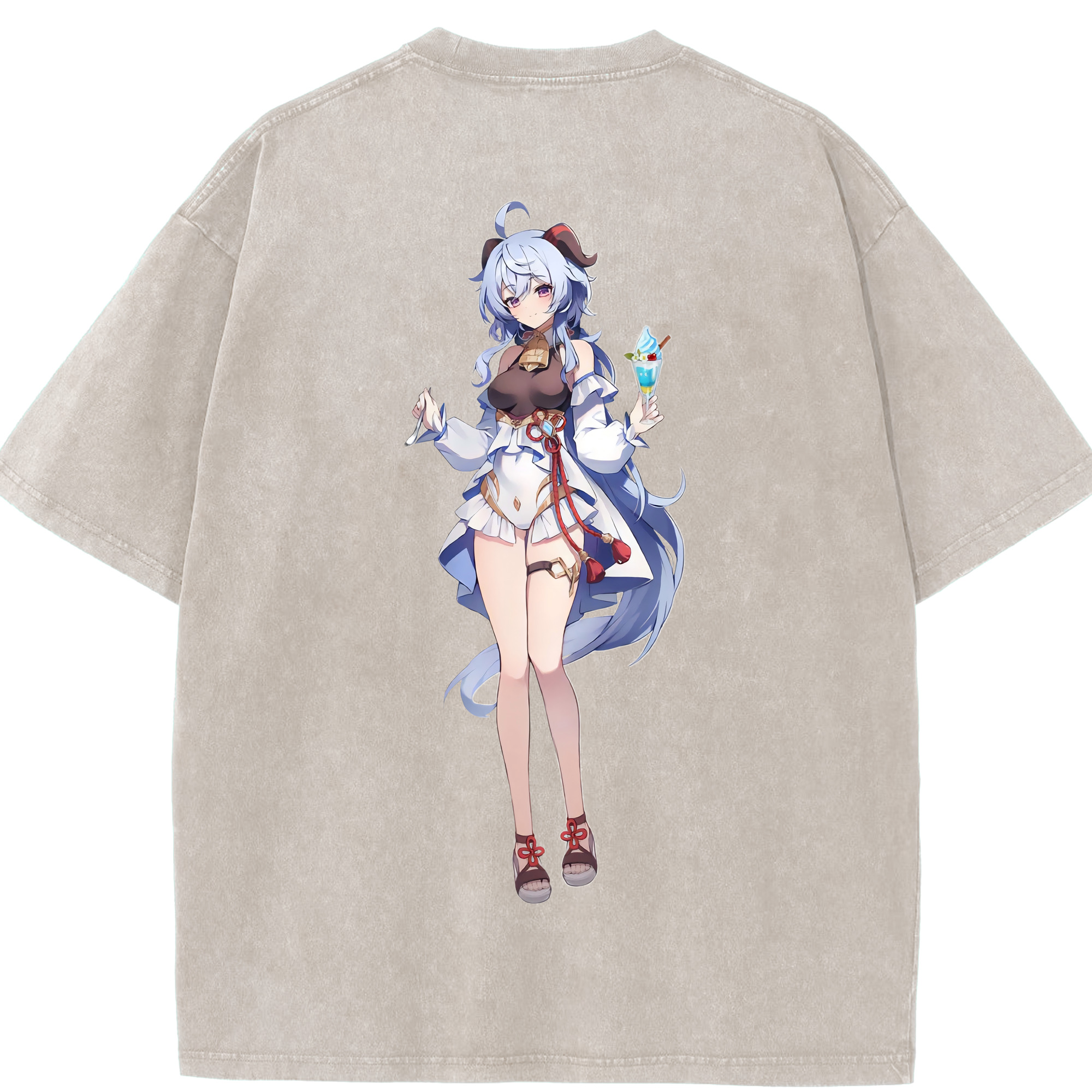 げんし神 甘雨 かんう genshin Ganyu 綿100% ヴィンテージ風 半袖Tシャツ（背面プリント）