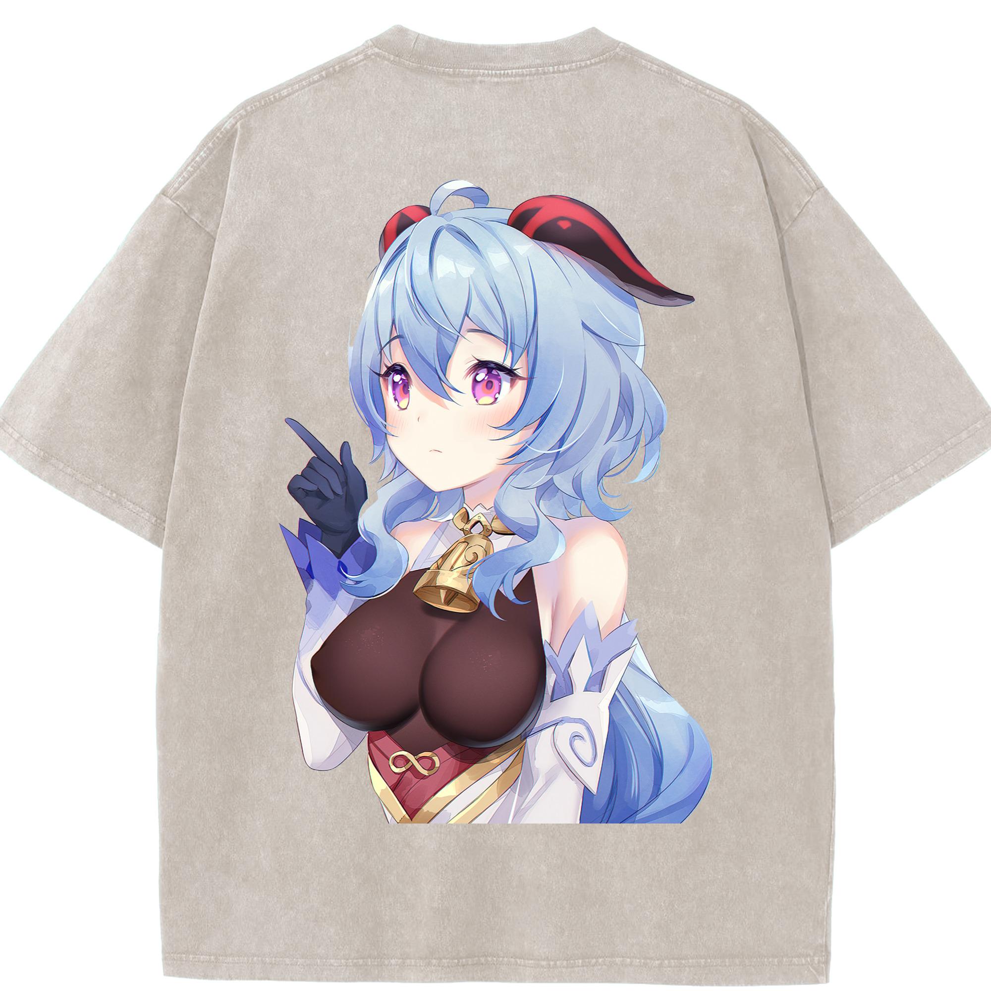 げんし神 甘雨 かんう genshin Ganyu 綿100% ヴィンテージ風 半袖Tシャツ（背面プリント）