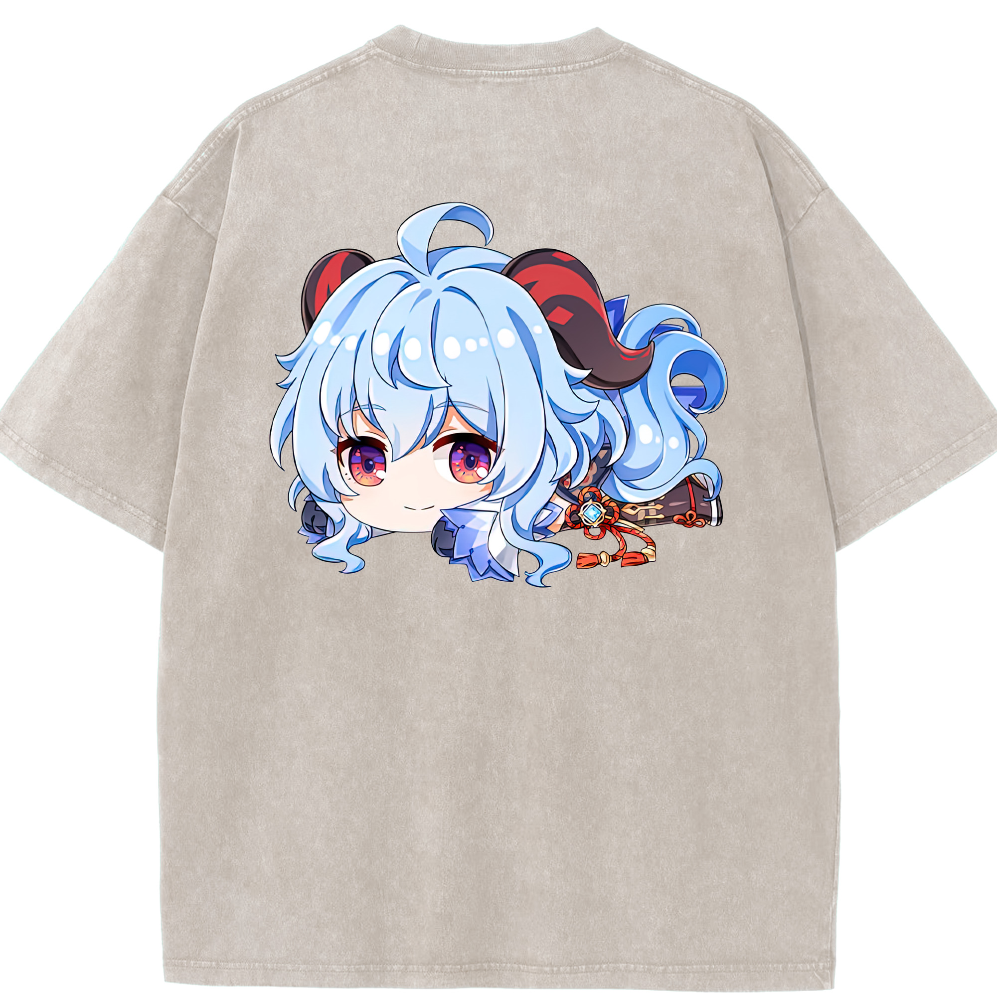 げんし神 甘雨 かんう genshin Ganyu 綿100% ヴィンテージ風 半袖Tシャツ（背面プリント）