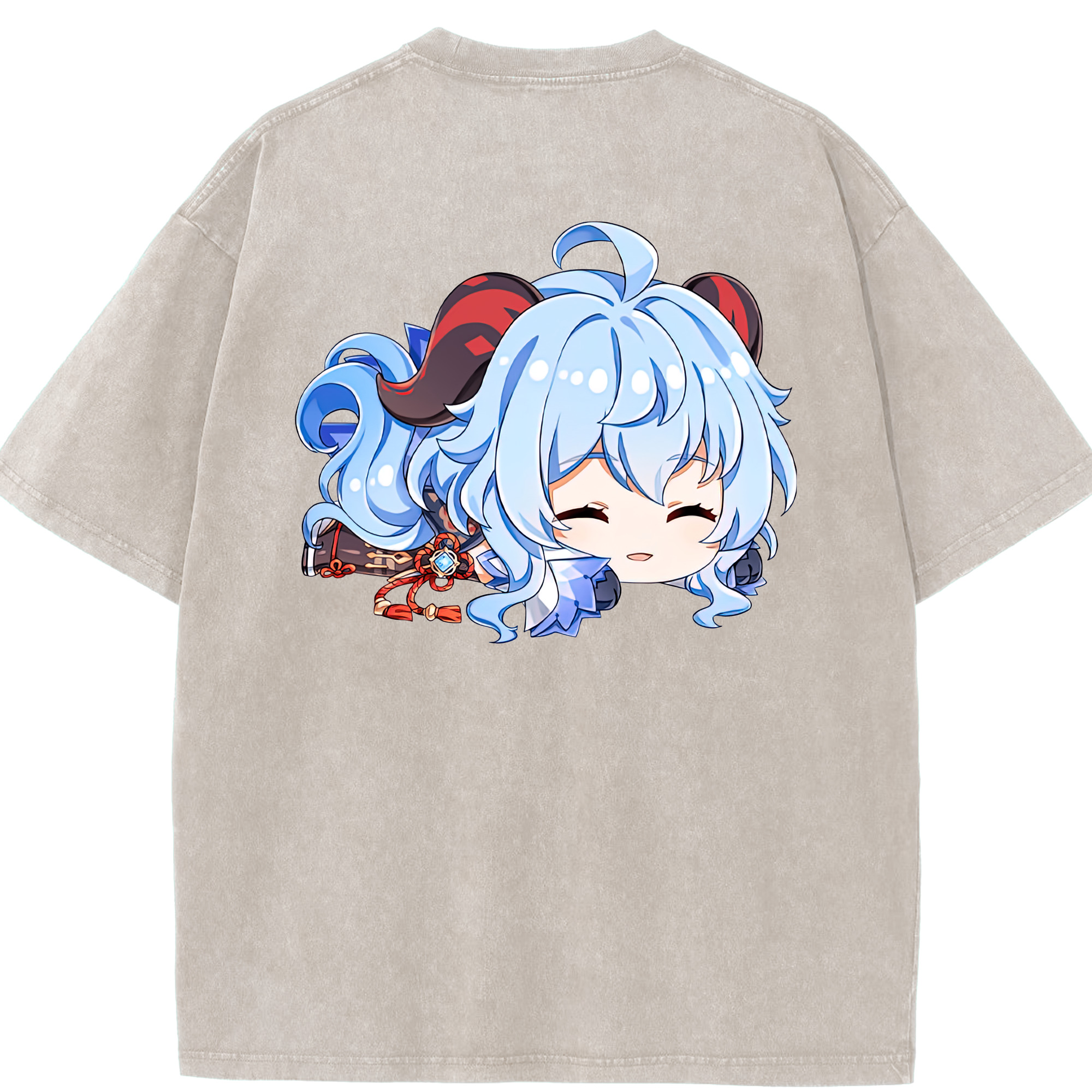 げんし神 甘雨 かんう genshin Ganyu 綿100% ヴィンテージ風 半袖Tシャツ（背面プリント）