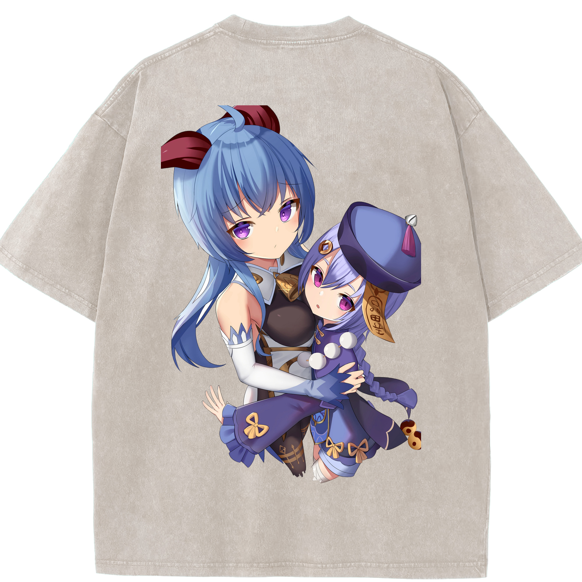 げんし神 甘雨 かんう genshin Ganyu 綿100% ヴィンテージ風 半袖Tシャツ（背面プリント）