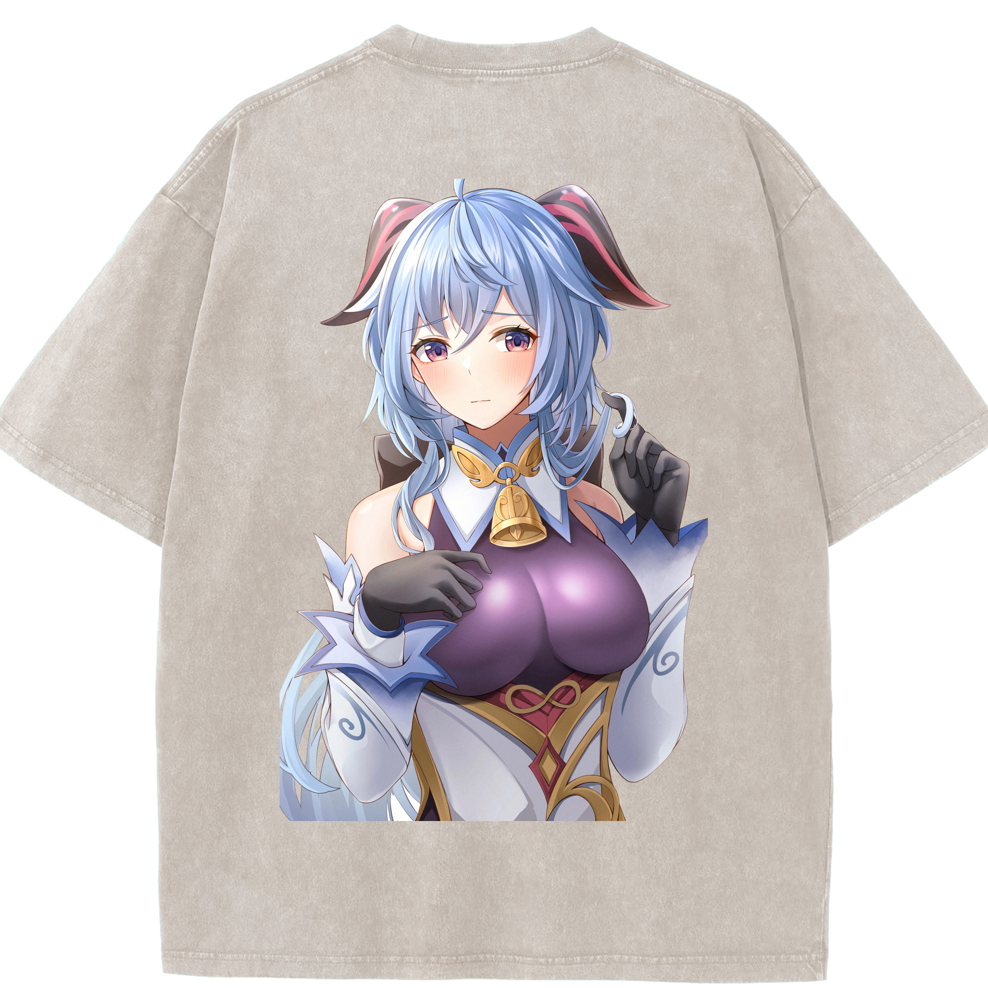 げんし神 甘雨 かんう genshin Ganyu 綿100% ヴィンテージ風 半袖Tシャツ（背面プリント）