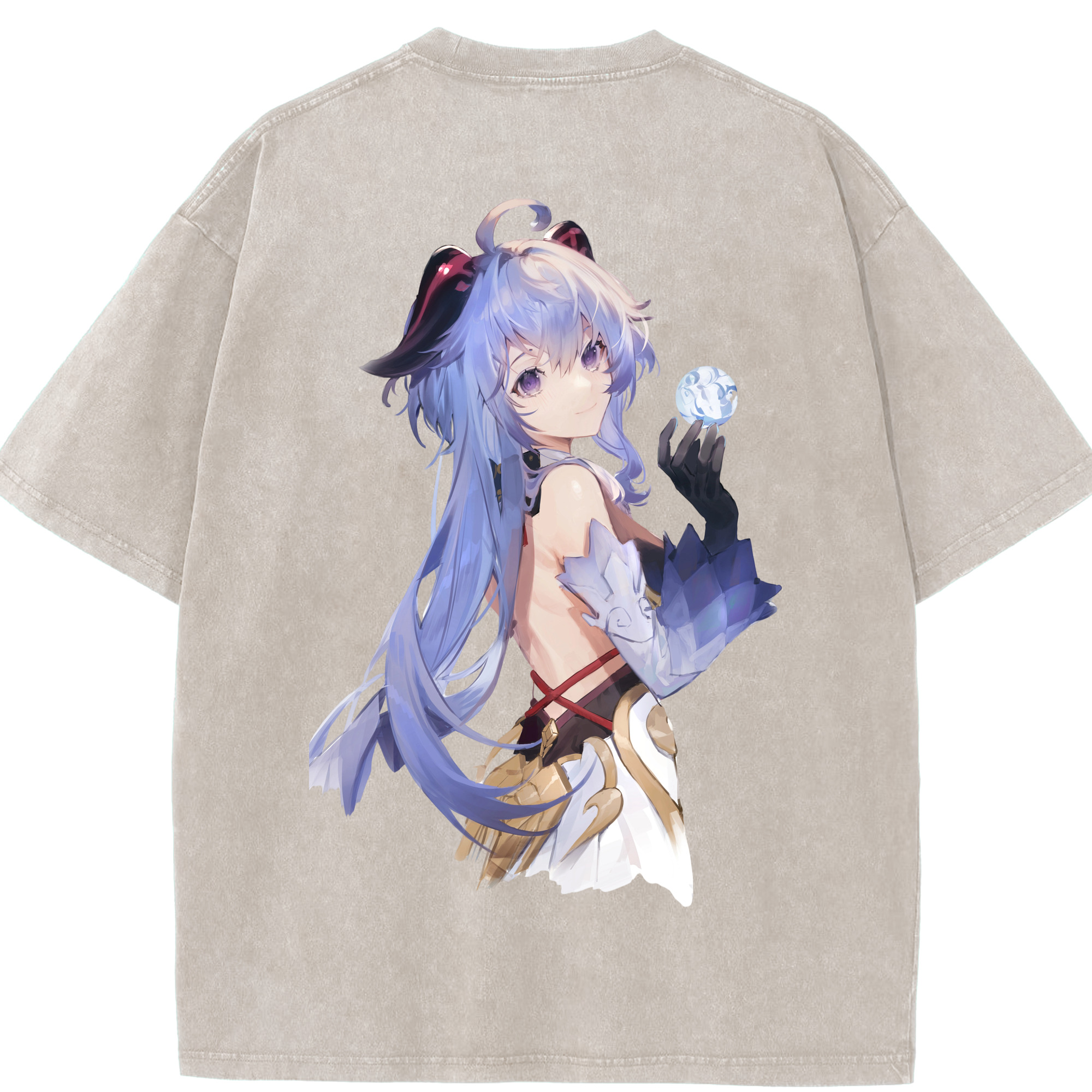 げんし神 甘雨 かんう genshin Ganyu 綿100% ヴィンテージ風 半袖Tシャツ（背面プリント）