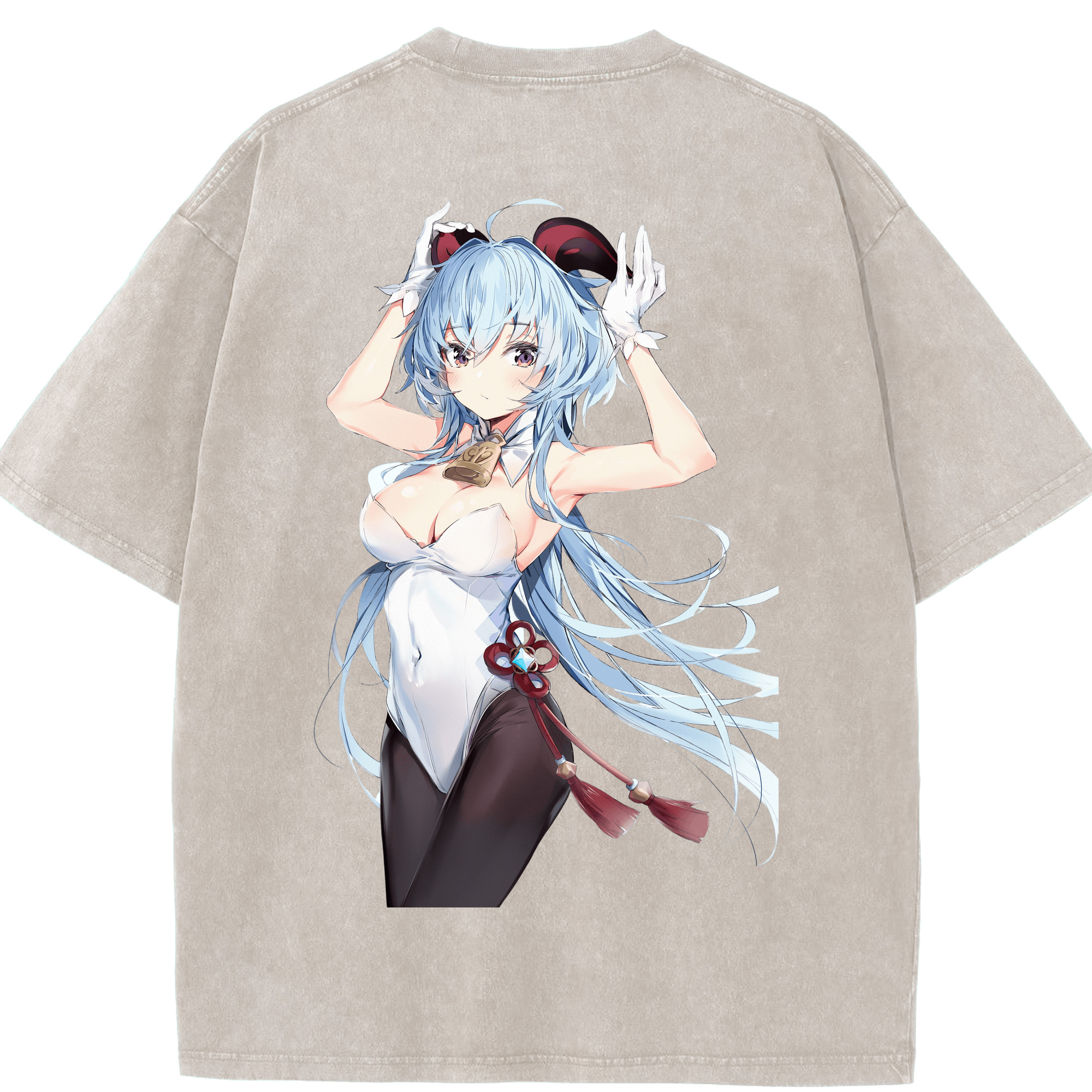 げんし神 甘雨 かんう genshin Ganyu 綿100% ヴィンテージ風 半袖Tシャツ（背面プリント）