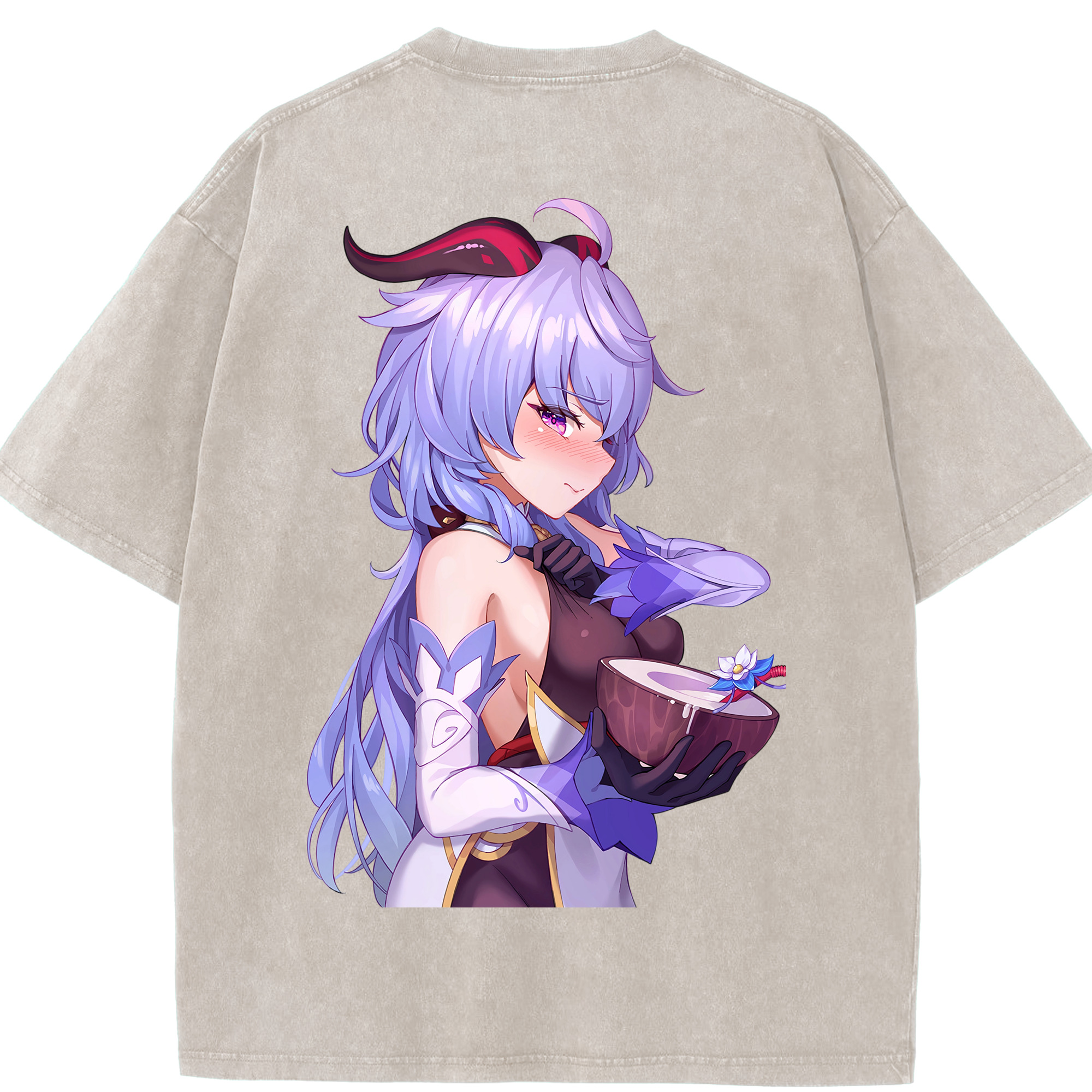 げんし神 甘雨 かんう genshin Ganyu 綿100% ヴィンテージ風 半袖Tシャツ（背面プリント）