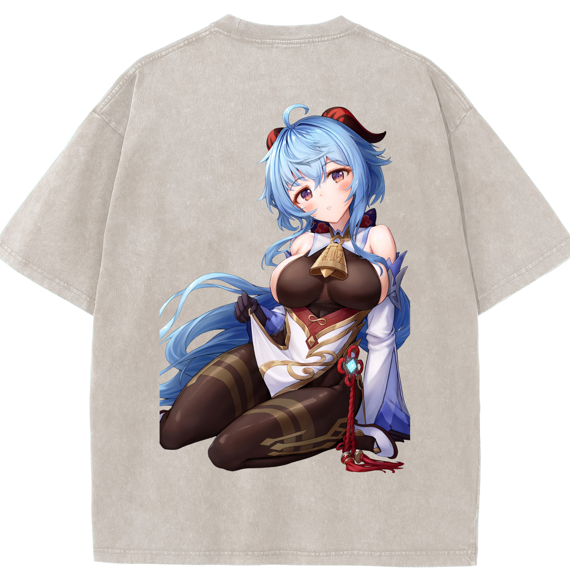 げんし神 甘雨 かんう genshin Ganyu 綿100% ヴィンテージ風 半袖Tシャツ（背面プリント）