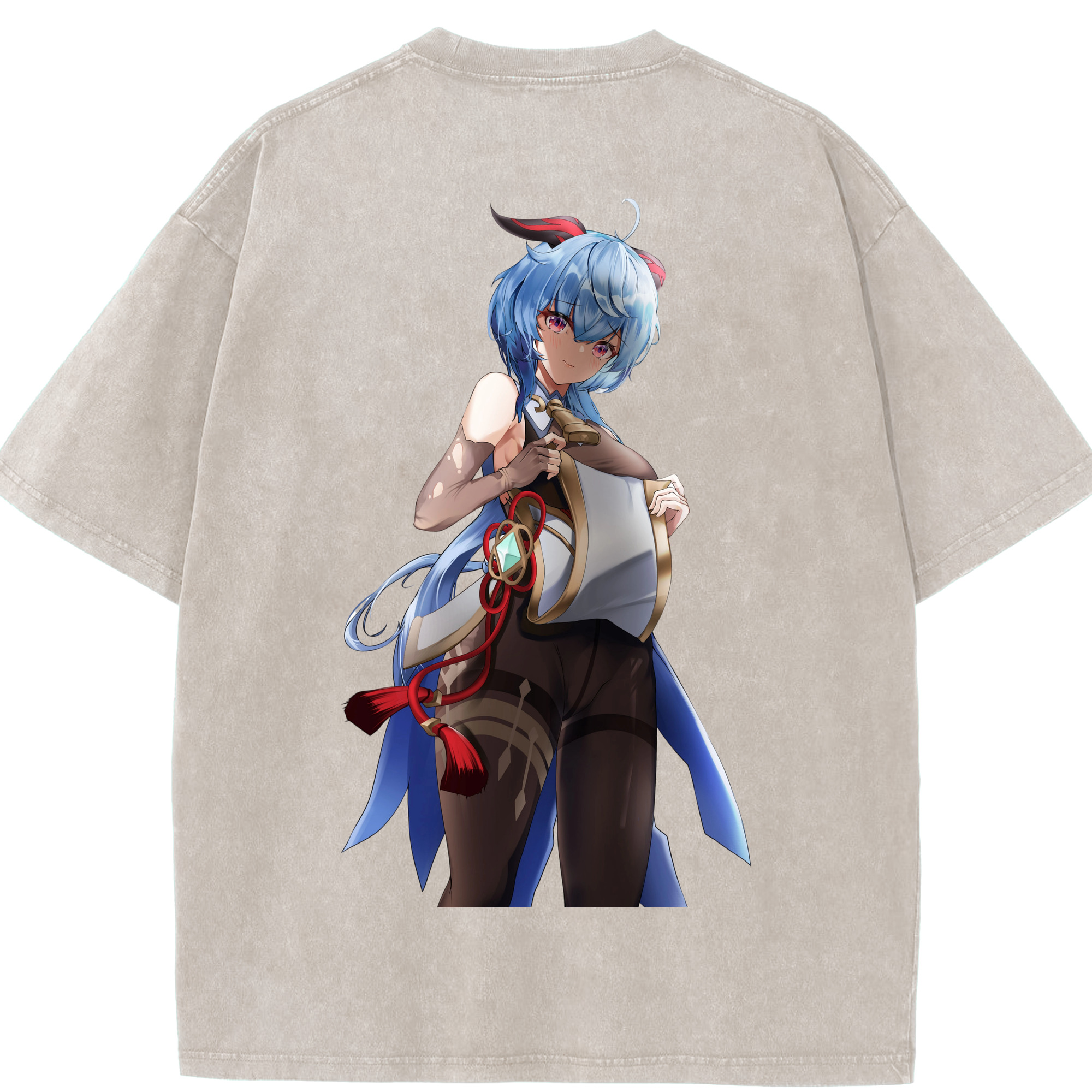 げんし神 甘雨 かんう genshin Ganyu 綿100% ヴィンテージ風 半袖Tシャツ（背面プリント）
