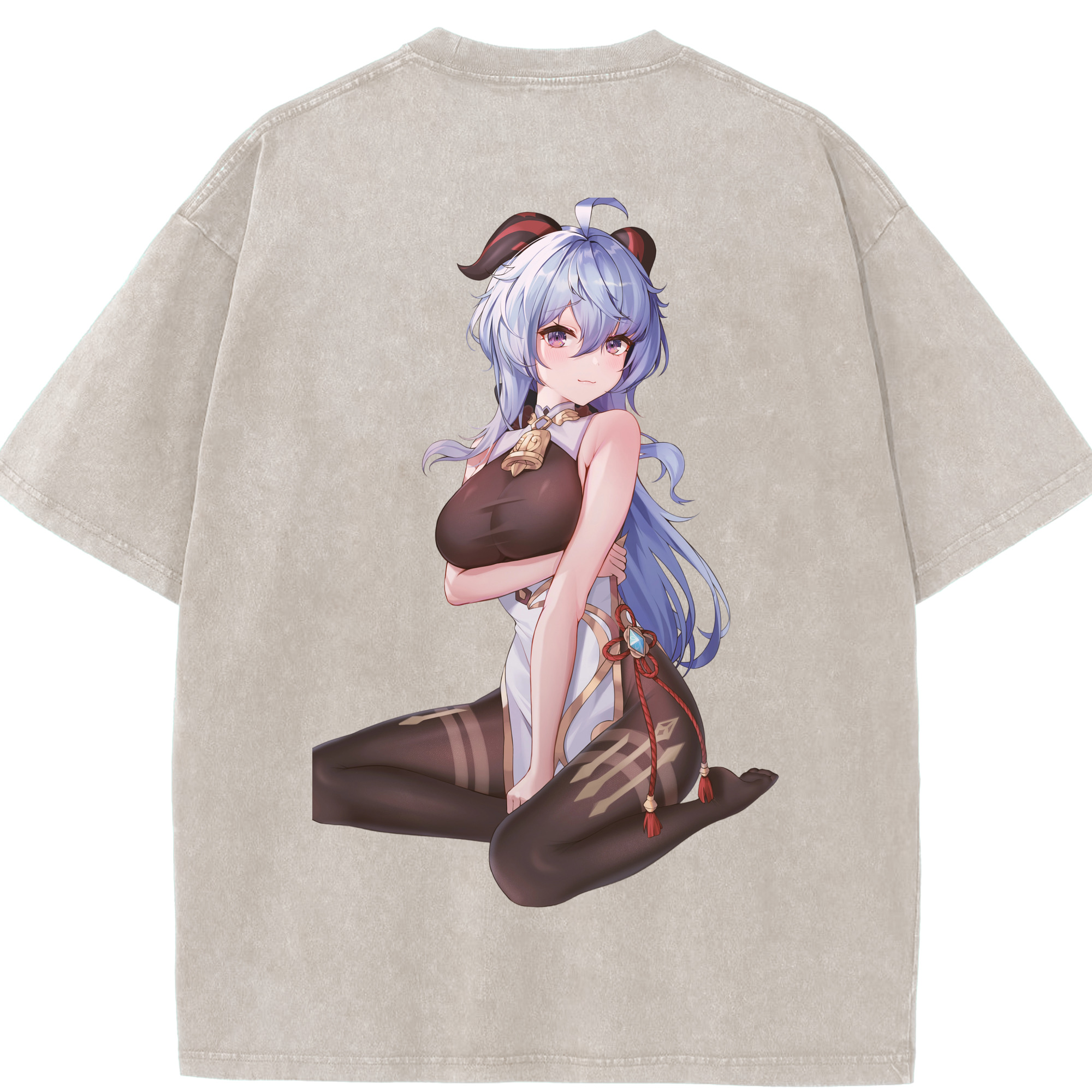 げんし神 甘雨 かんう genshin Ganyu 綿100% ヴィンテージ風 半袖Tシャツ（背面プリント）