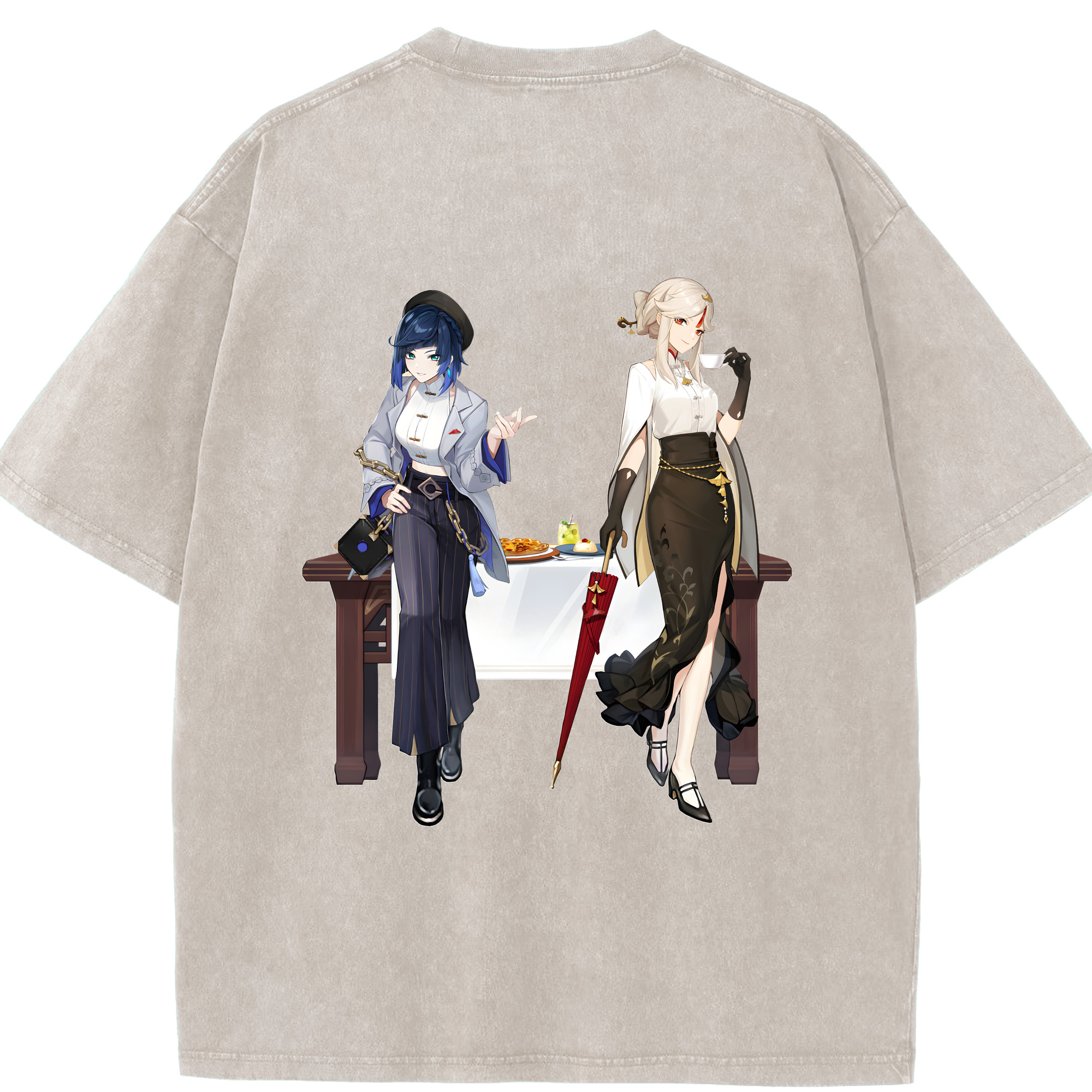 げんし神 夜兰 やらん genshin Yaran 綿100% ヴィンテージ風 半袖Tシャツ（背面プリント）
