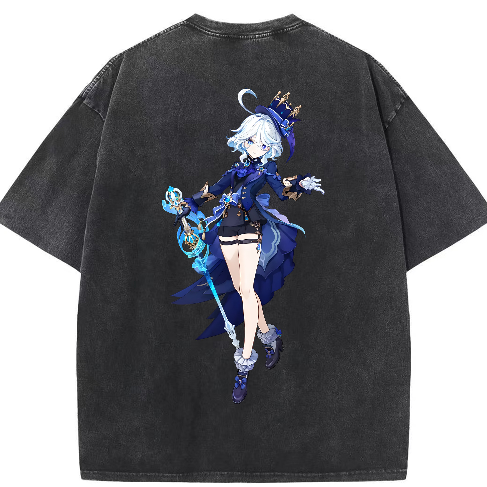 げんし神 フリーナ genshin Furina 綿100% ヴィンテージ風 半袖Tシャツ（背面プリント）