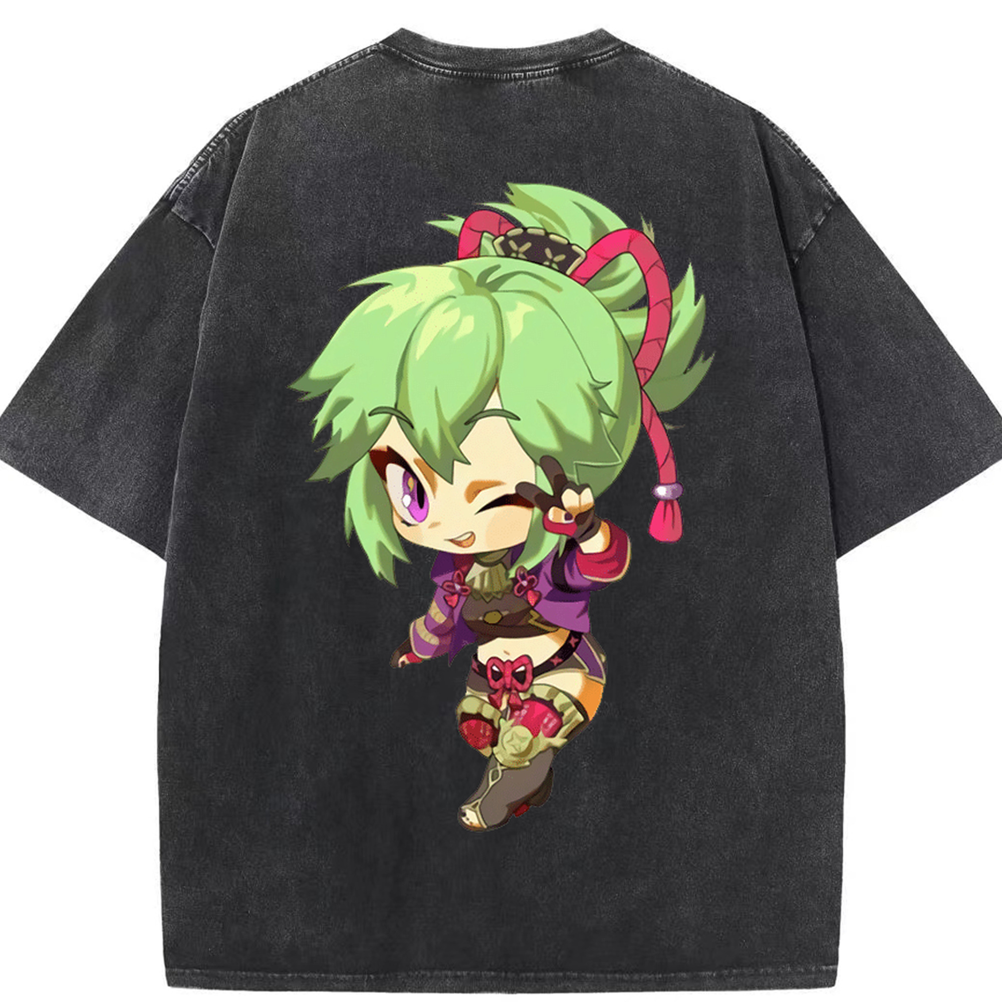 げんし神  久岐忍 くき しのぶ genshin Kuki Shinobu 綿100% ヴィンテージ風 半袖Tシャツ（背面プリント）