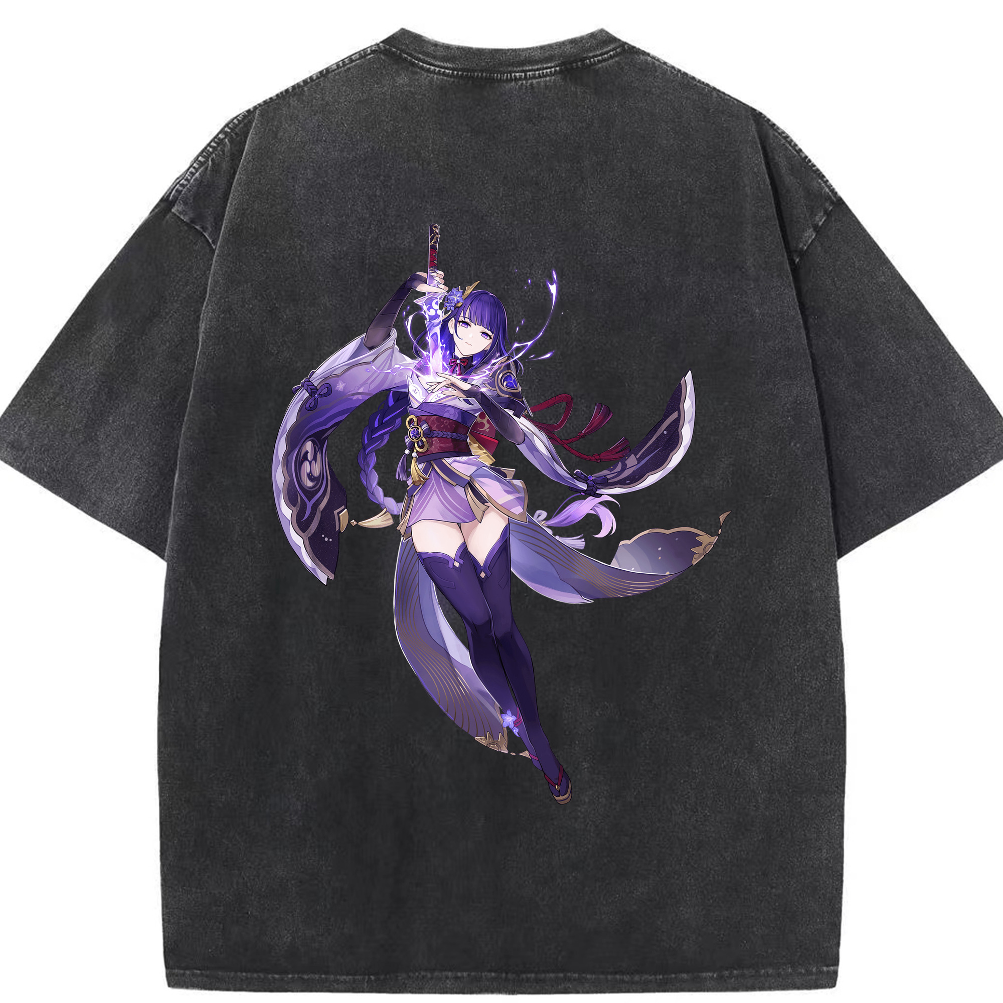げんし神 雷電将軍 らいでんしょうぐん genshin Raiden Shogun 綿100% ヴィンテージ風 半袖Tシャツ（背面プリント）