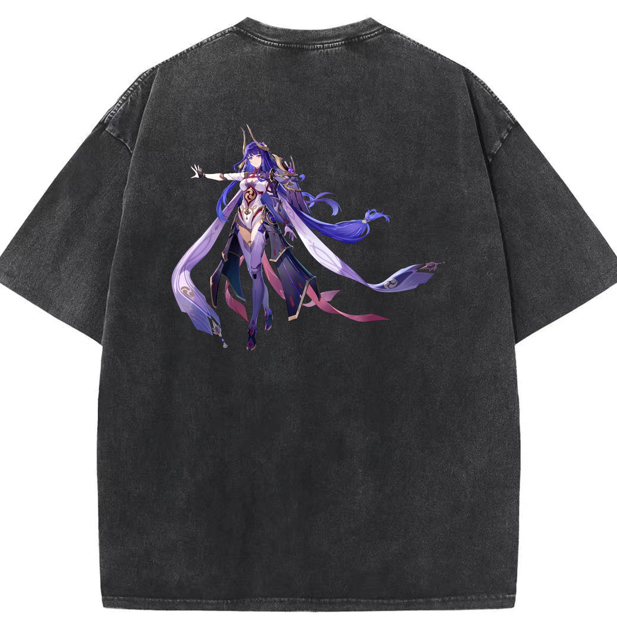 げんし神 雷電将軍 らいでんしょうぐん genshin Raiden Shogun 綿100% ヴィンテージ風 半袖Tシャツ（背面プリント）