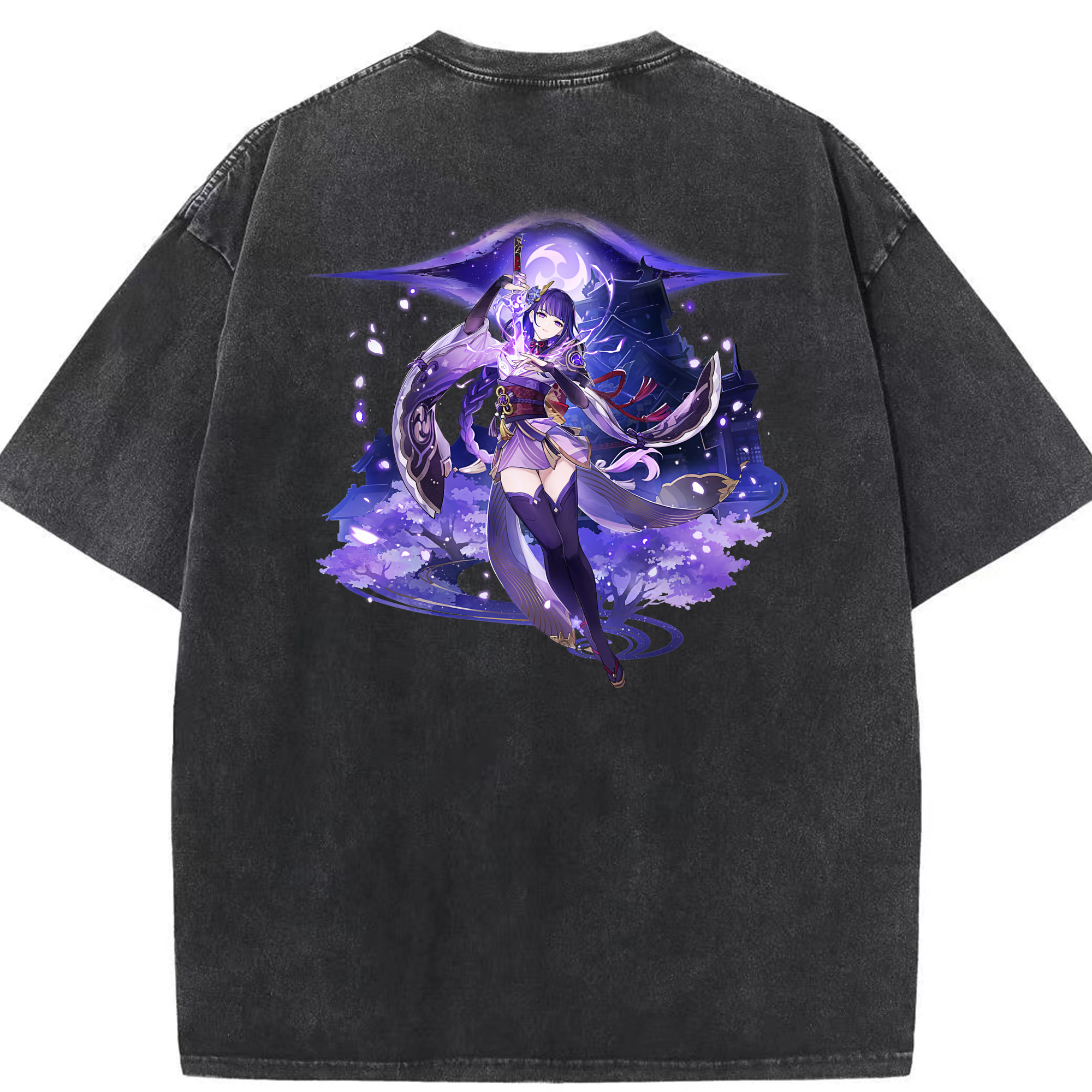 げんし神 雷電将軍 らいでんしょうぐん genshin Raiden Shogun 綿100% ヴィンテージ風 半袖Tシャツ（背面プリント）
