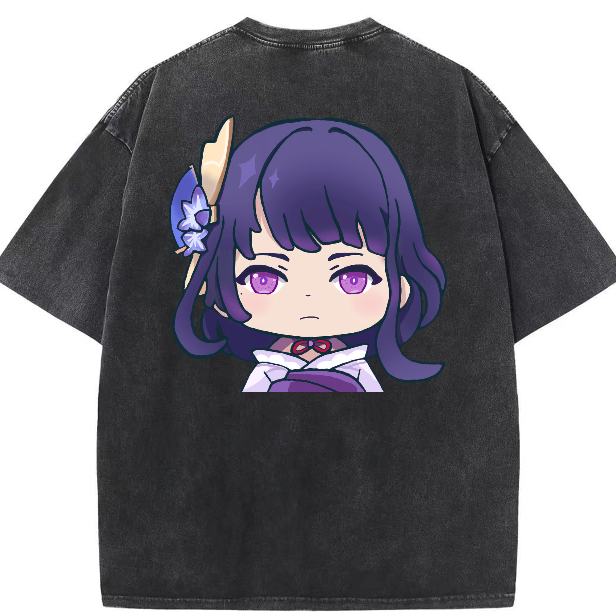 げんし神 雷電将軍 らいでんしょうぐん genshin Raiden Shogun 綿100% ヴィンテージ風 半袖Tシャツ（背面プリント）