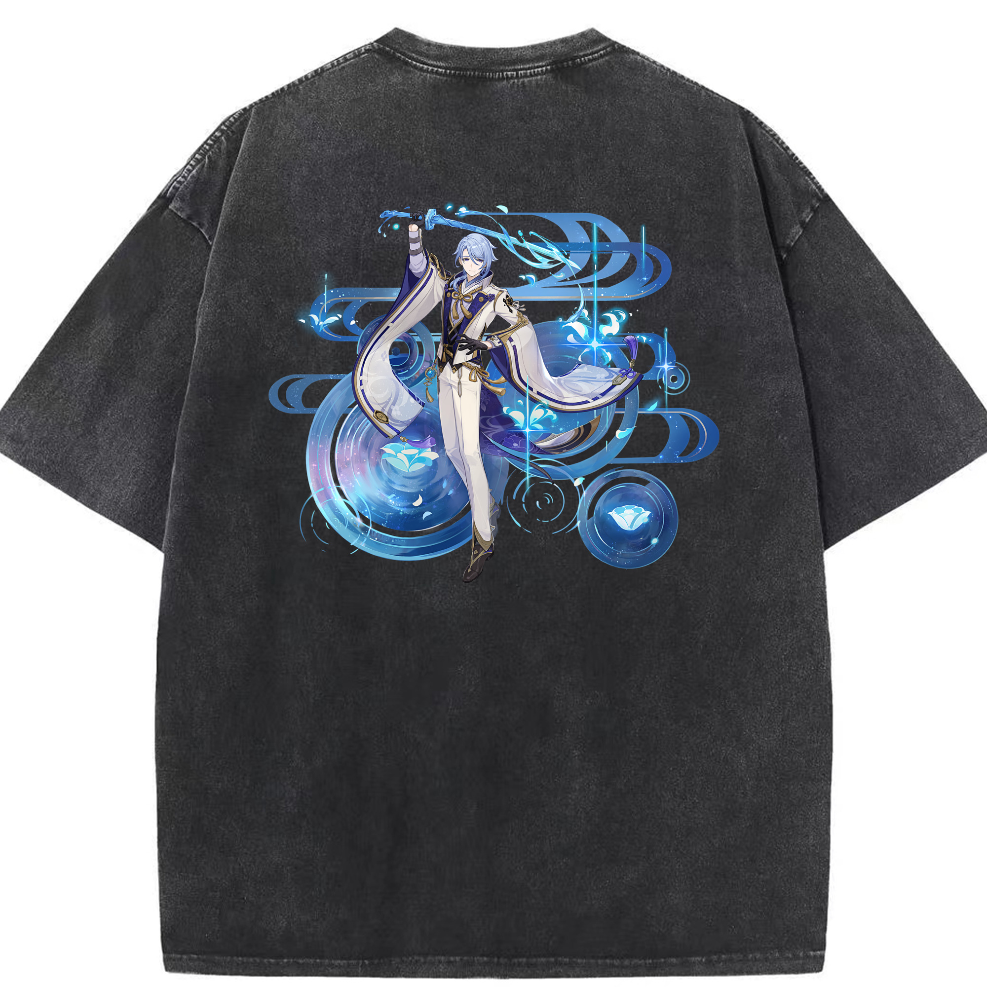 げんし神 神里綾人 かみさとあやと genshin Kamisato Ayato 綿100% ヴィンテージ風 半袖Tシャツ（背面プリント）
