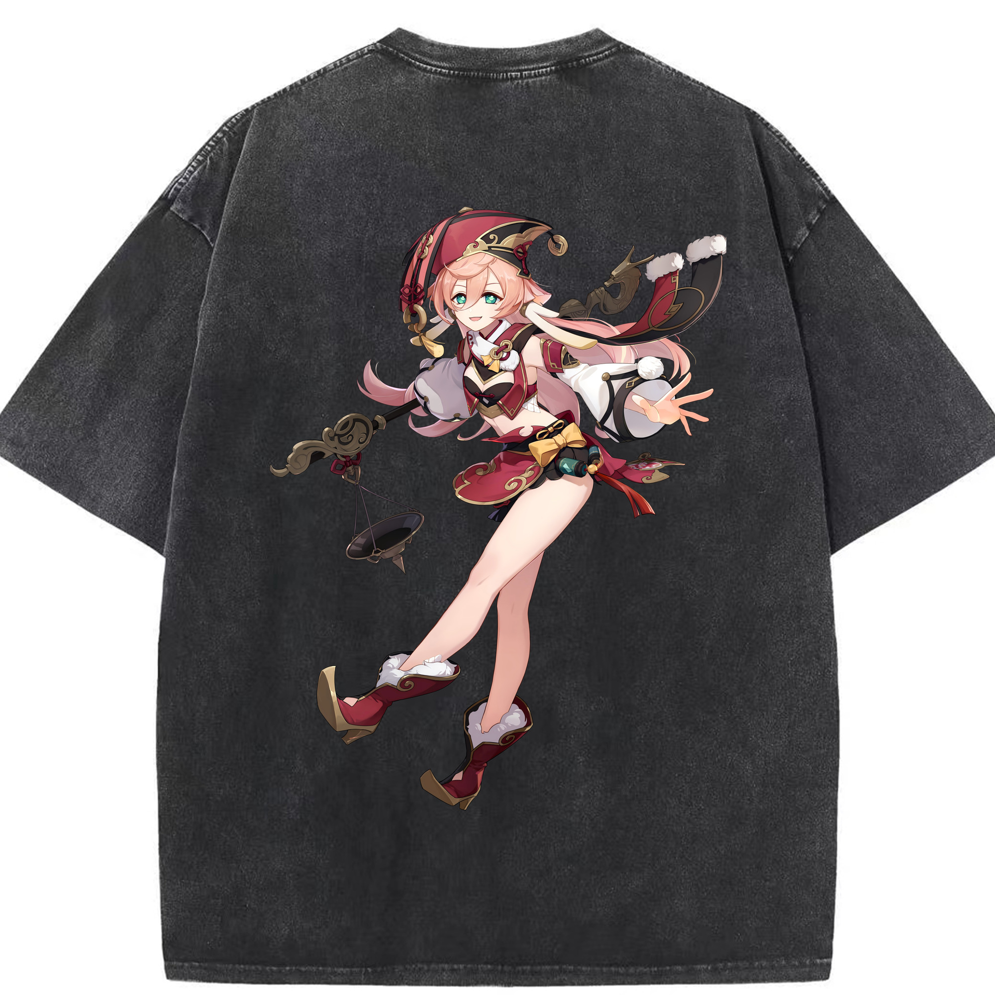 げんし神 ヤンフェイ genshin Yanfei 綿100% ヴィンテージ風 半袖Tシャツ（背面プリント）