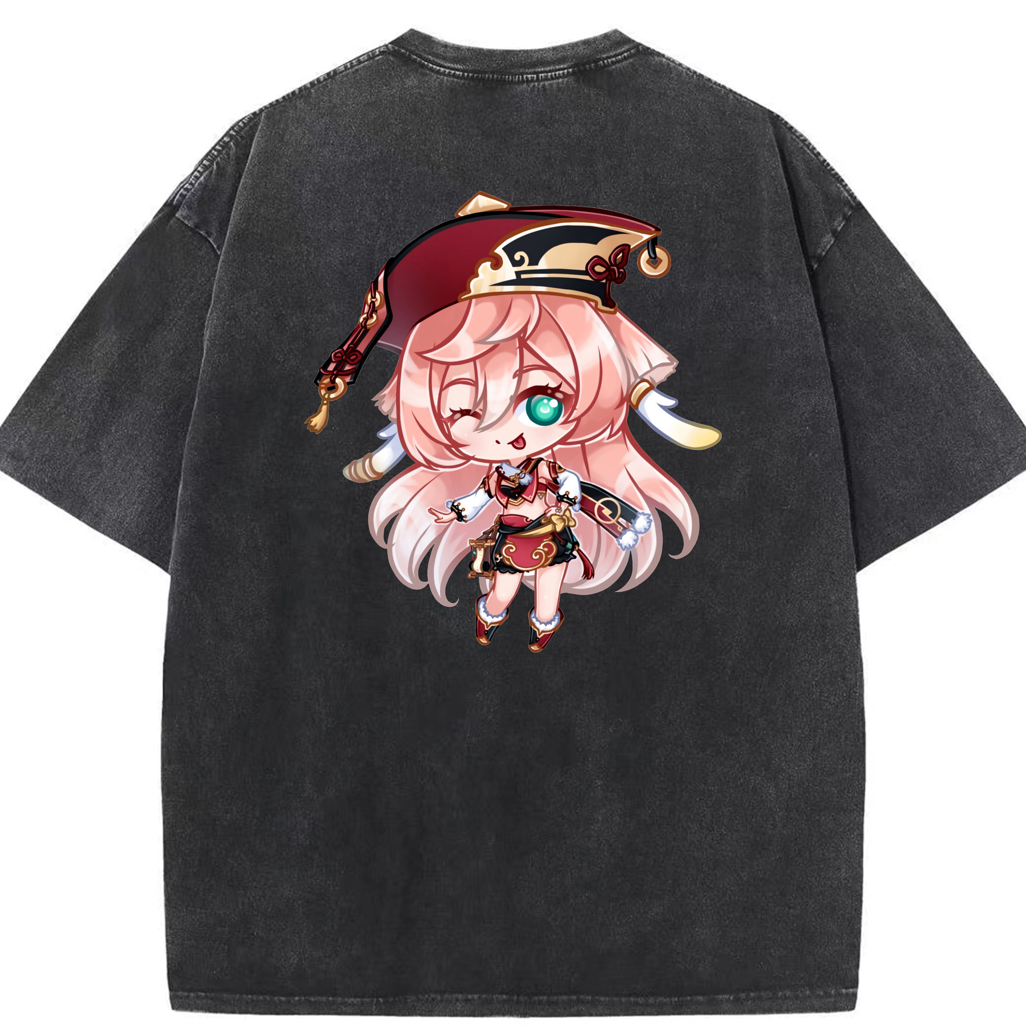 げんし神 ヤンフェイ genshin Yanfei 綿100% ヴィンテージ風 半袖Tシャツ（背面プリント）