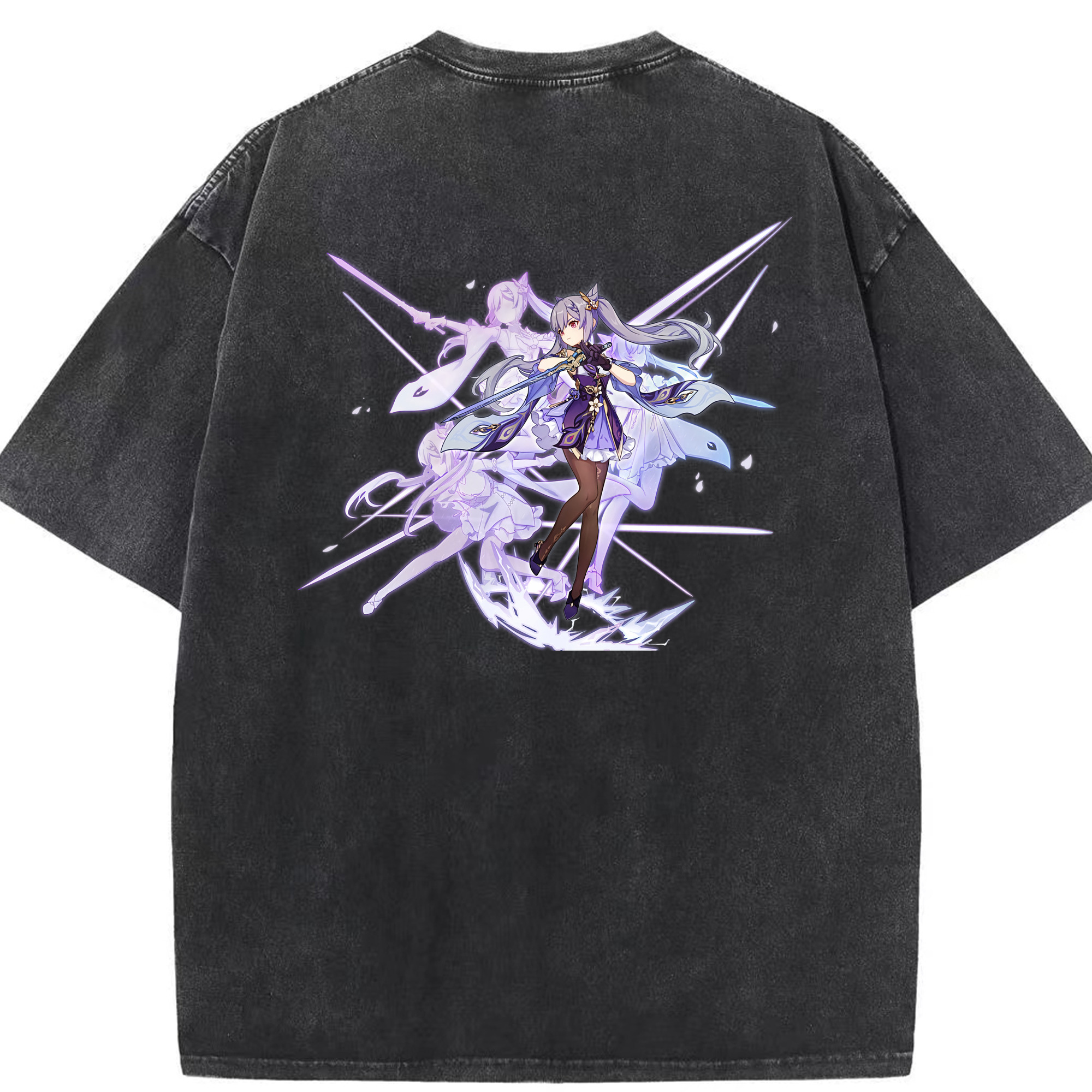 げんし神 刻晴 こくせい genshin Kokusei 綿100% ヴィンテージ風 半袖Tシャツ（背面プリント）