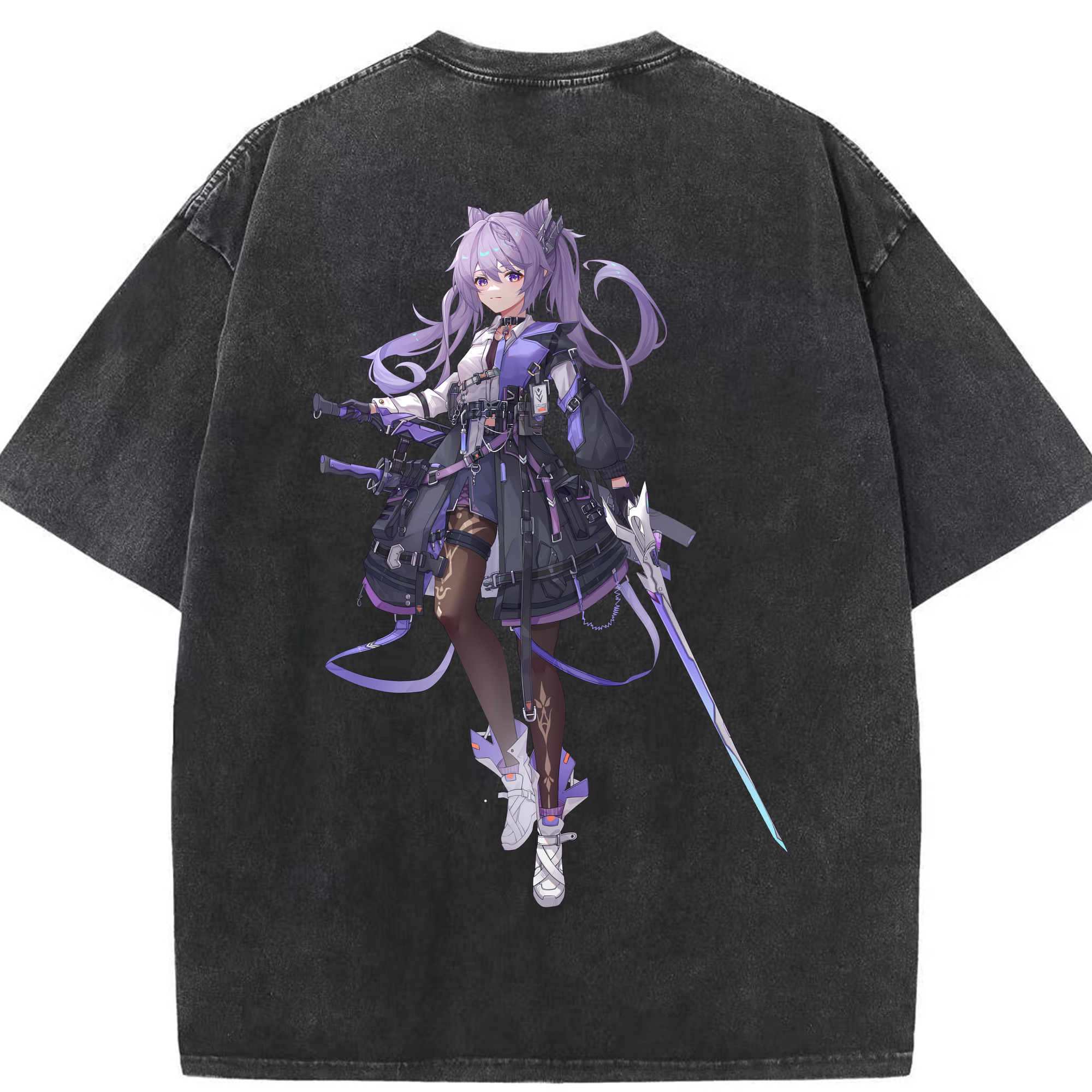 げんし神 刻晴 こくせい genshin Kokusei 綿100% ヴィンテージ風 半袖Tシャツ（背面プリント）