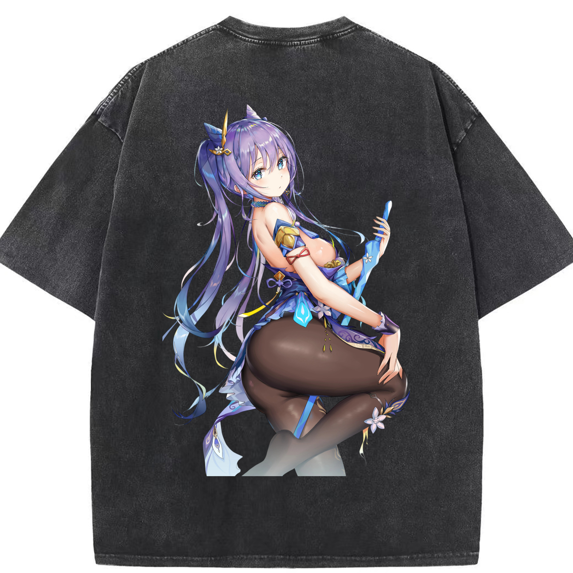 げんし神 刻晴 こくせい genshin Kokusei 綿100% ヴィンテージ風 半袖Tシャツ（背面プリント）