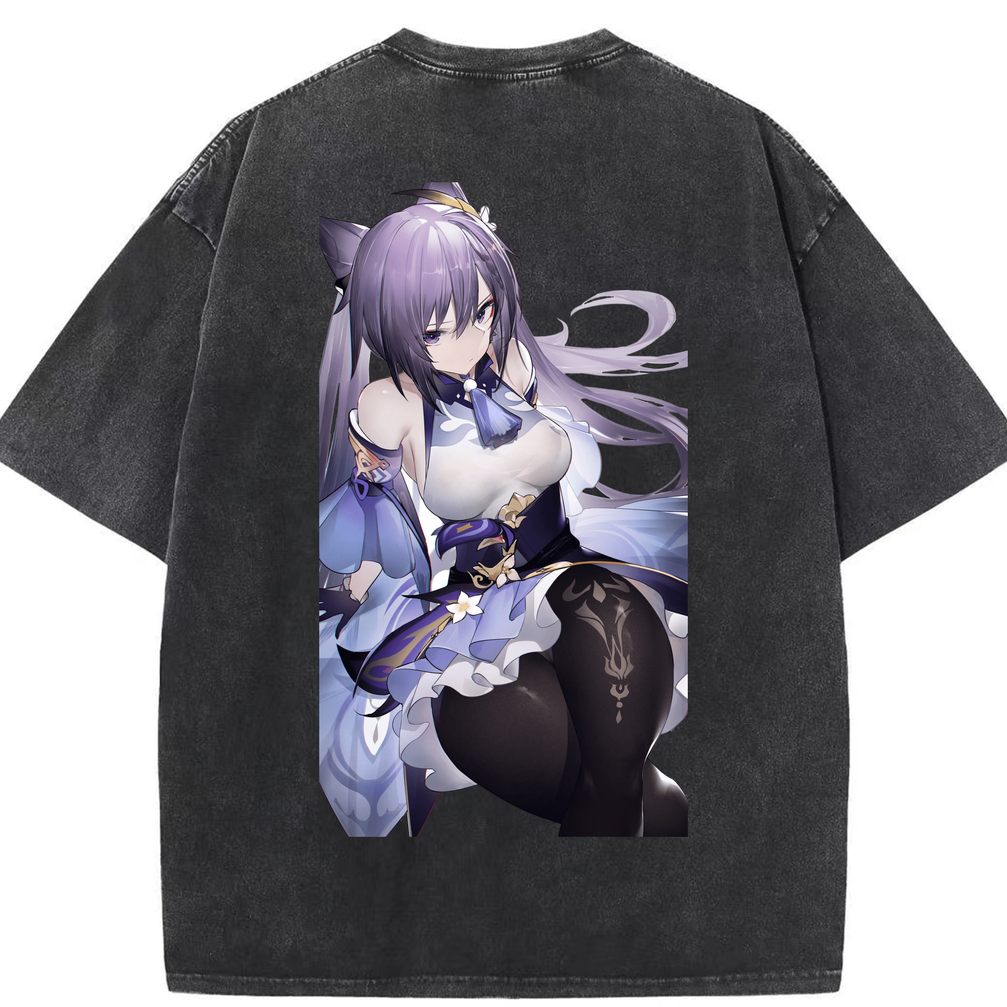 げんし神 刻晴 こくせい genshin Kokusei 綿100% ヴィンテージ風 半袖Tシャツ（背面プリント）