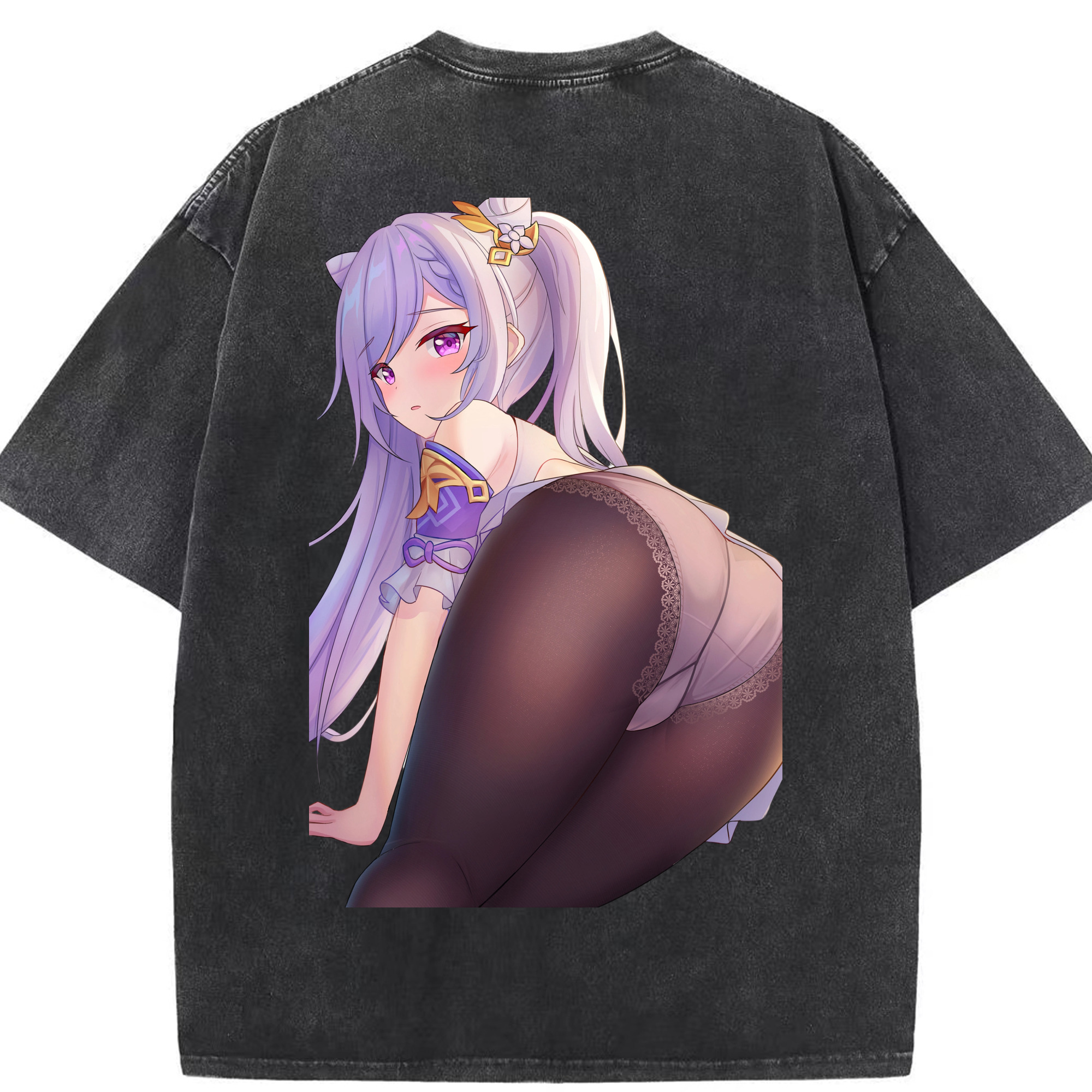 げんし神 刻晴 こくせい genshin Kokusei 綿100% ヴィンテージ風 半袖Tシャツ（背面プリント）