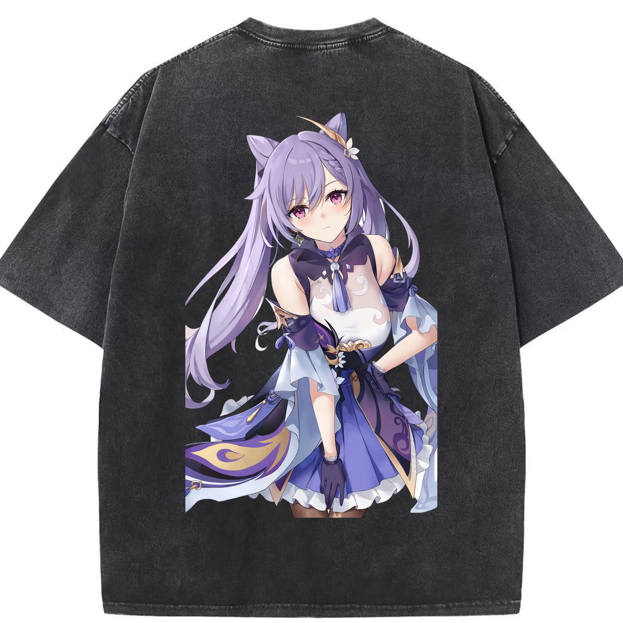 げんし神 刻晴 こくせい genshin Kokusei 綿100% ヴィンテージ風 半袖Tシャツ（背面プリント）