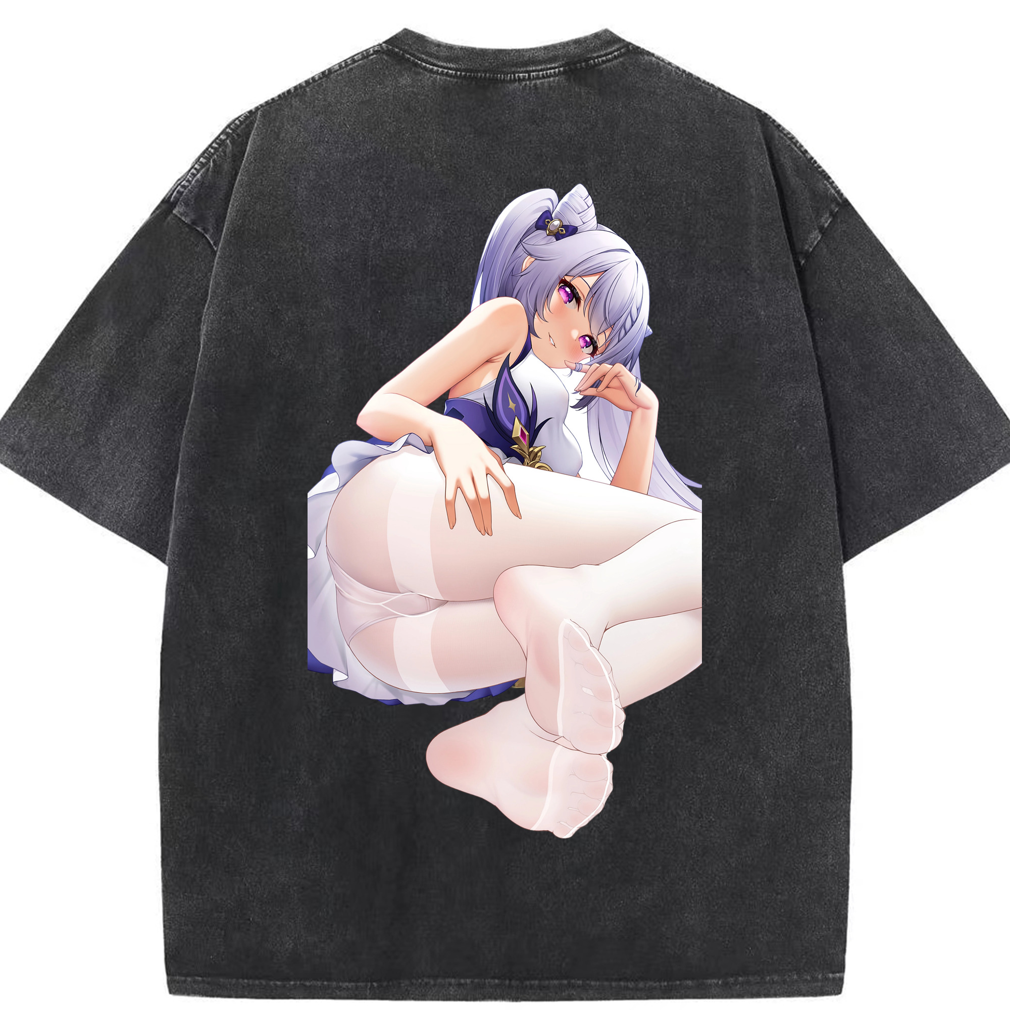 げんし神 刻晴 こくせい genshin Kokusei 綿100% ヴィンテージ風 半袖Tシャツ（背面プリント）