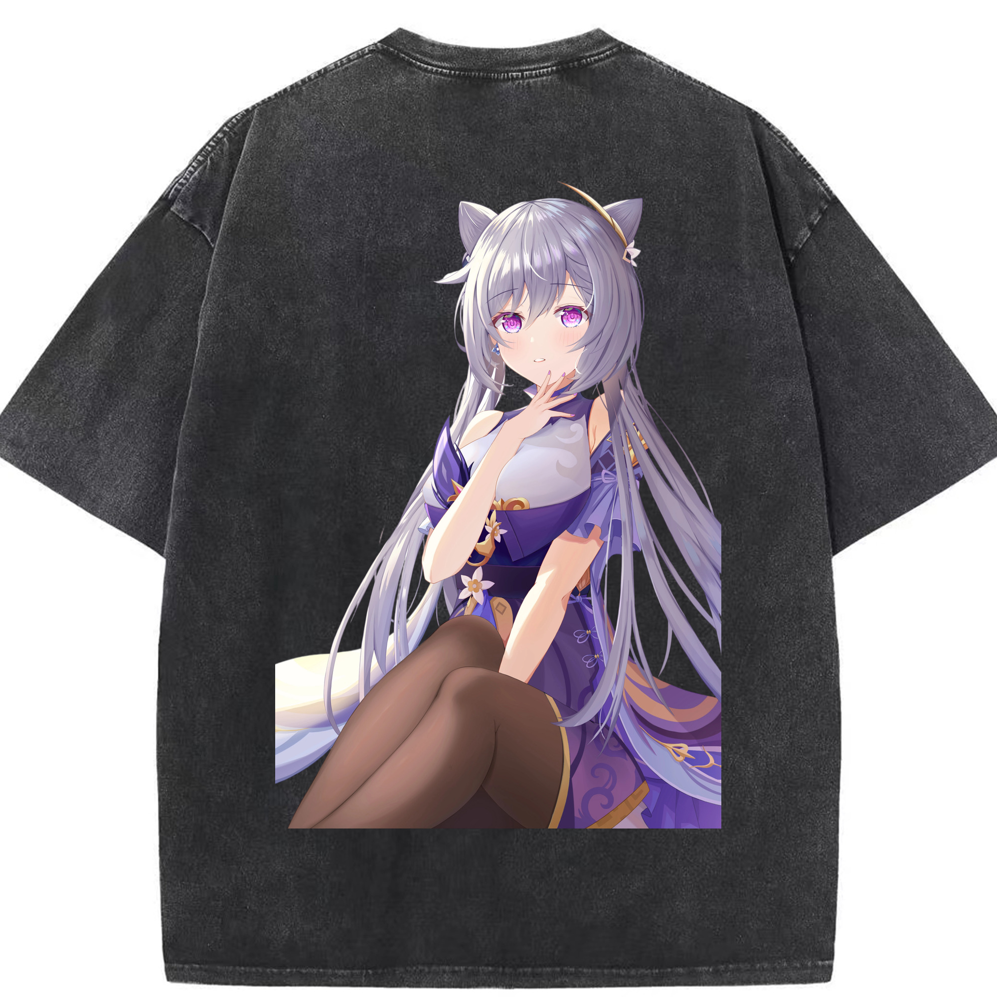 げんし神 刻晴 こくせい genshin Kokusei 綿100% ヴィンテージ風 半袖Tシャツ（背面プリント）