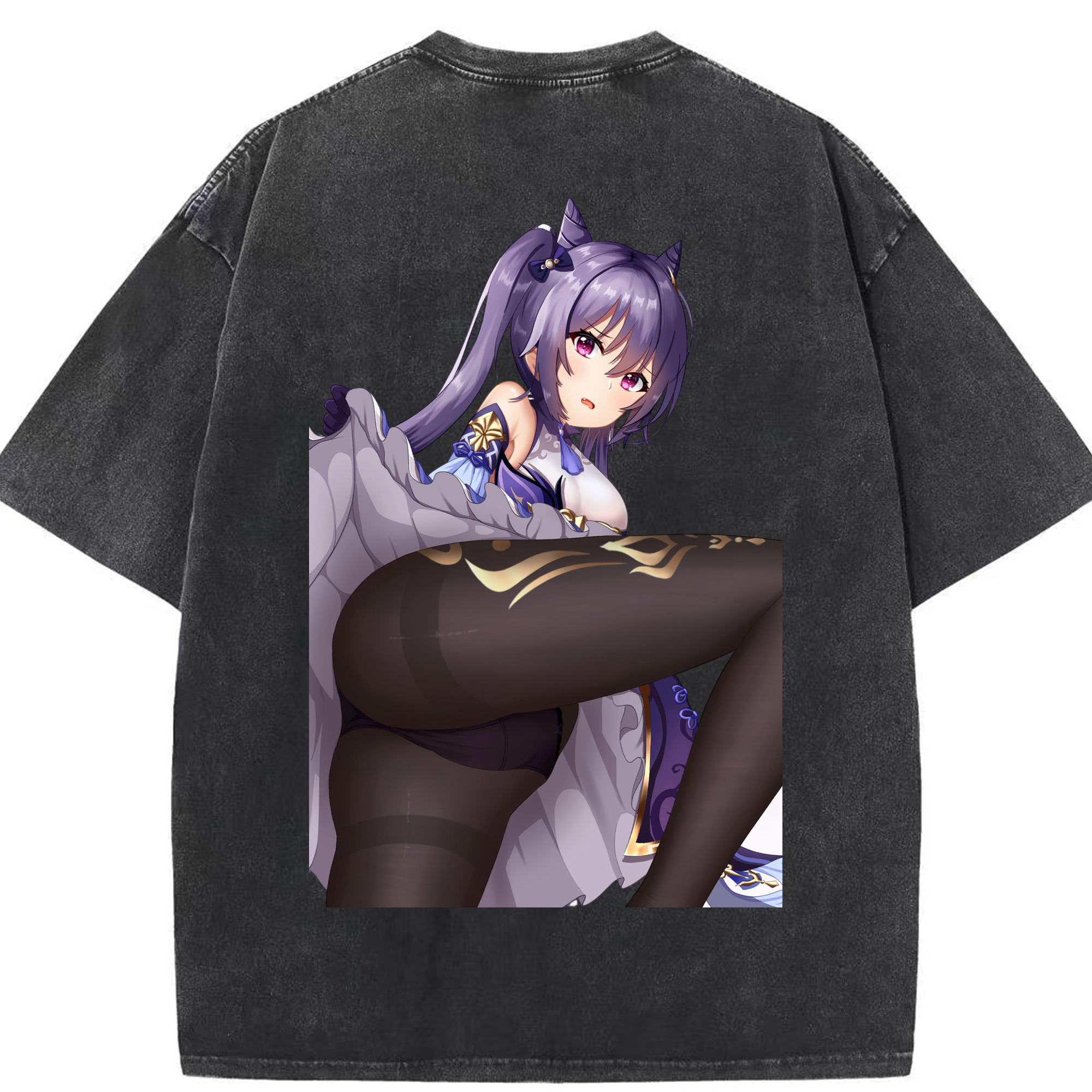 げんし神 刻晴 こくせい genshin Kokusei 綿100% ヴィンテージ風 半袖Tシャツ（背面プリント）