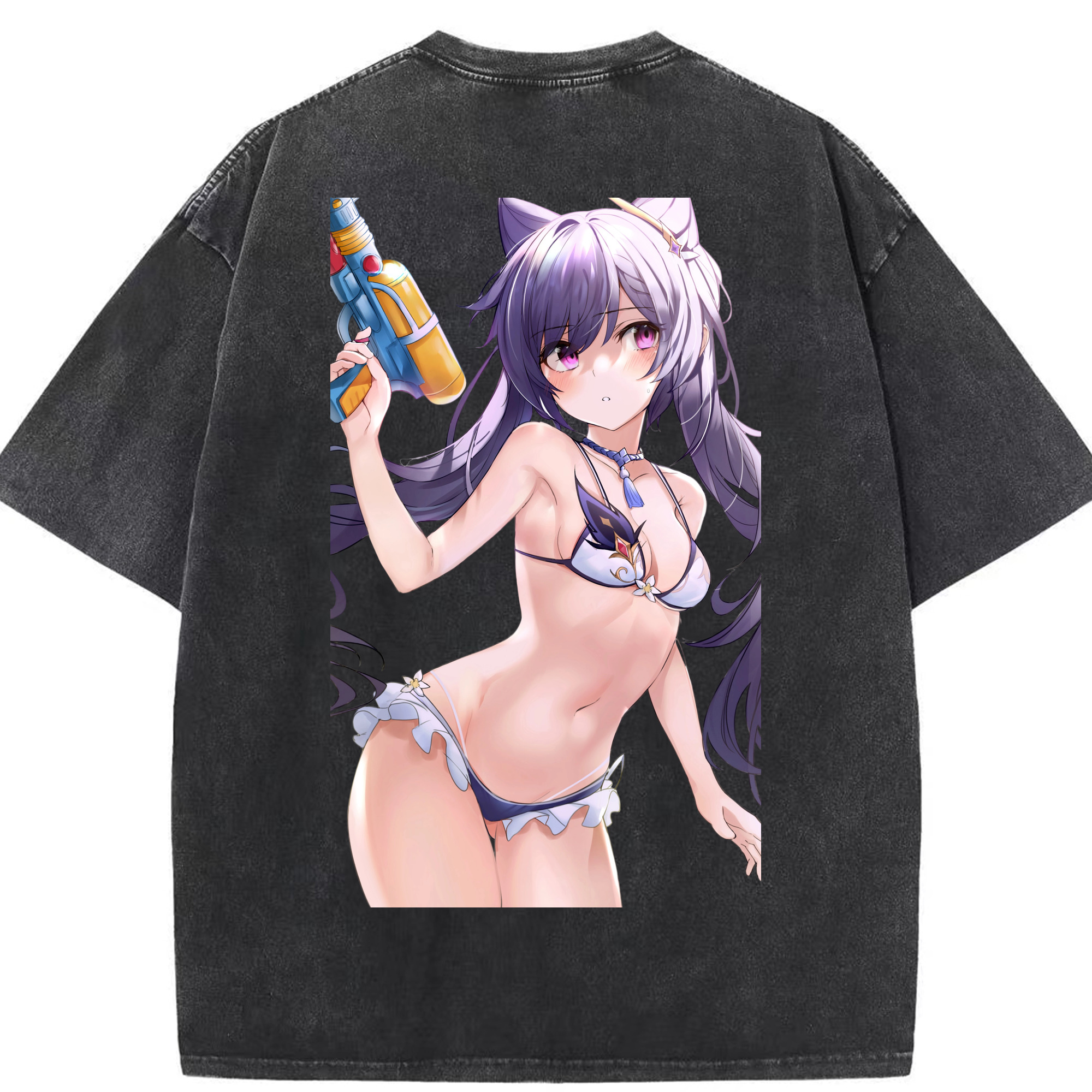 げんし神 刻晴 こくせい genshin Kokusei 綿100% ヴィンテージ風 半袖Tシャツ（背面プリント）