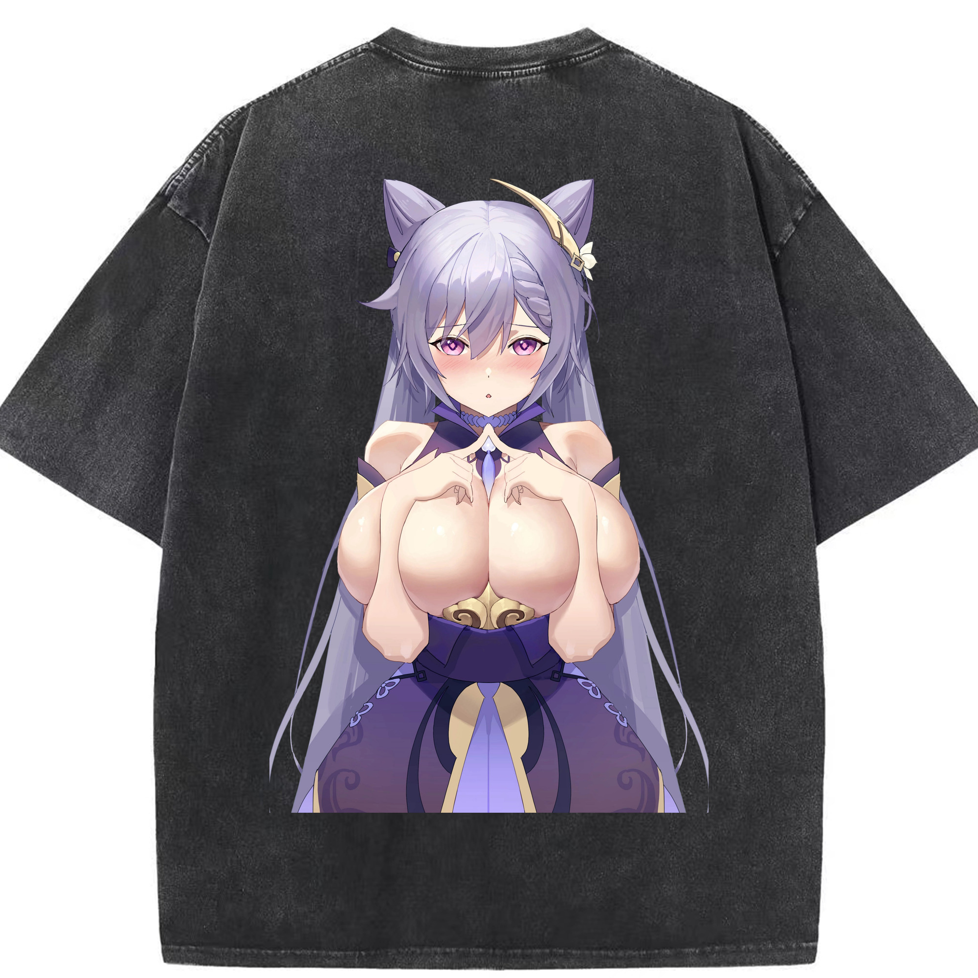 げんし神 刻晴 こくせい genshin Kokusei 綿100% ヴィンテージ風 半袖Tシャツ（背面プリント）