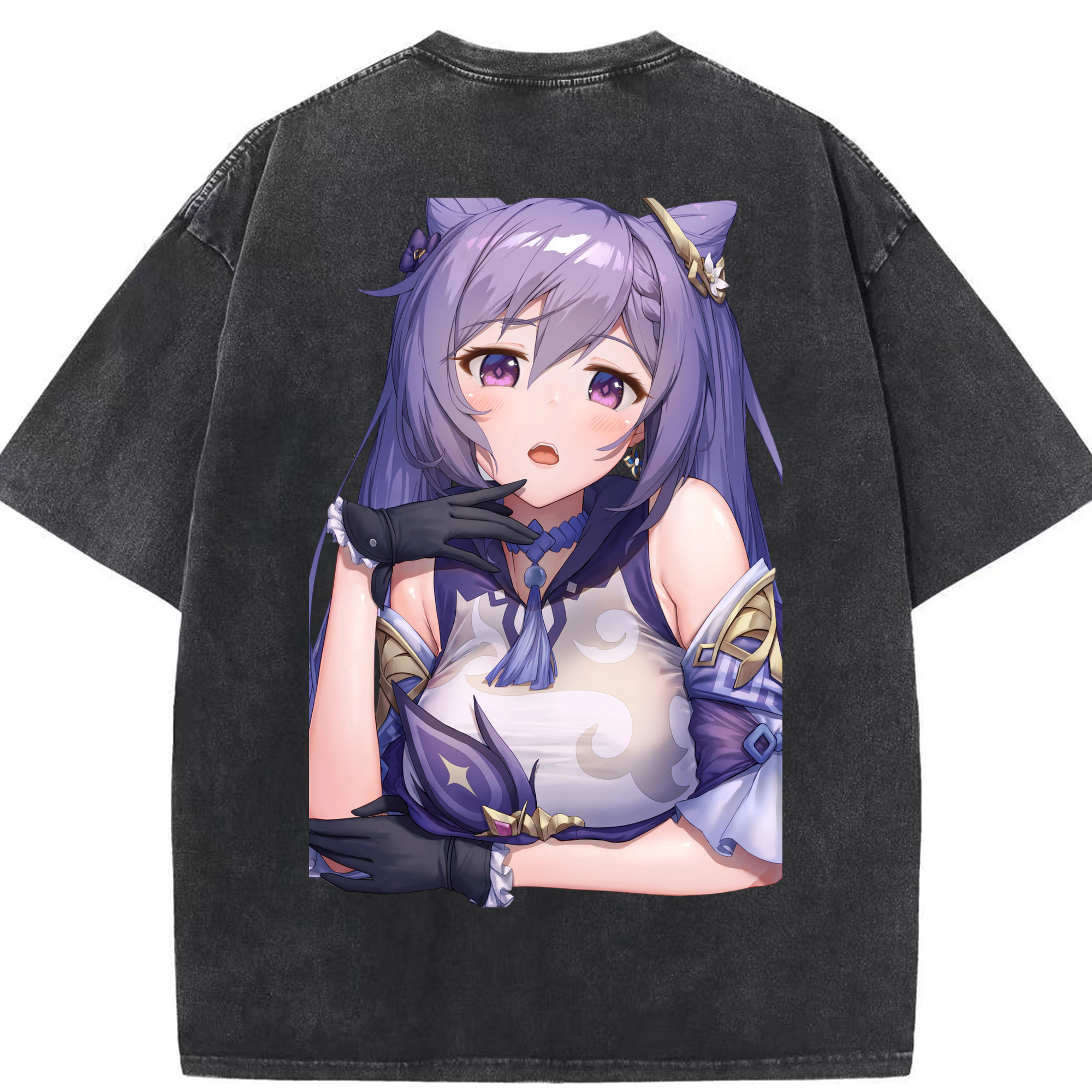 げんし神 刻晴 こくせい genshin Kokusei 綿100% ヴィンテージ風 半袖Tシャツ（背面プリント）