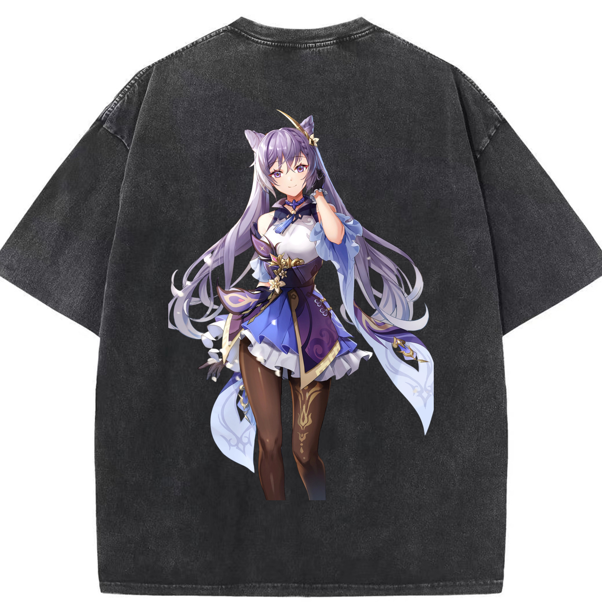 げんし神 刻晴 こくせい genshin Kokusei 綿100% ヴィンテージ風 半袖Tシャツ（背面プリント）