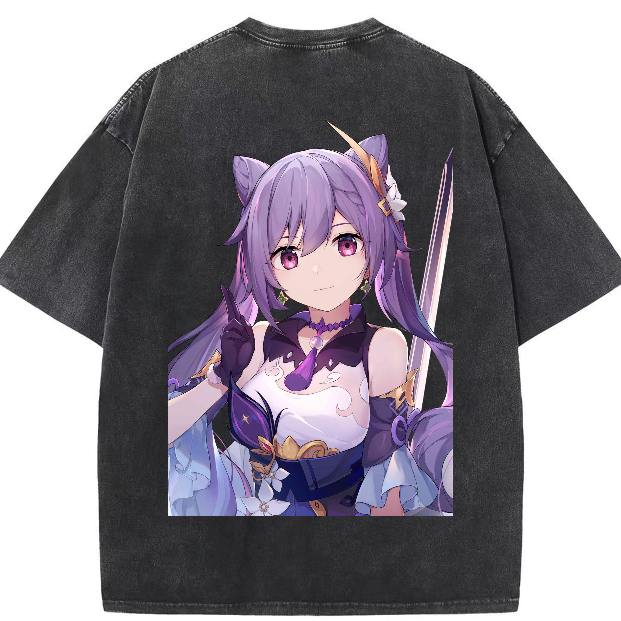げんし神 刻晴 こくせい genshin Kokusei 綿100% ヴィンテージ風 半袖Tシャツ（背面プリント）