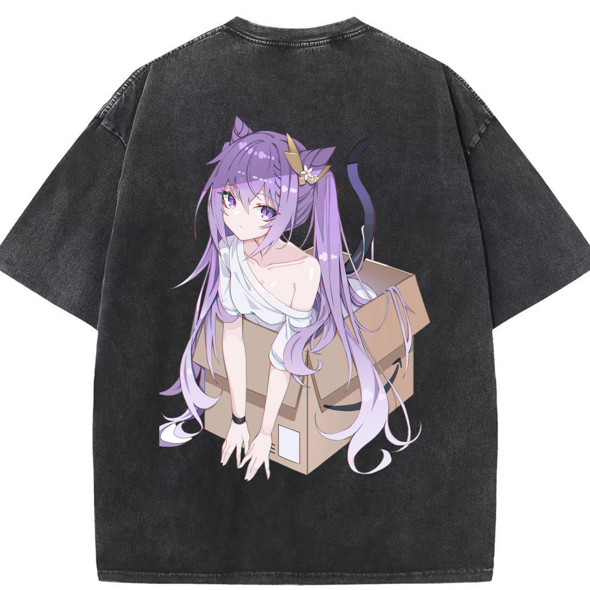 げんし神 刻晴 こくせい genshin Kokusei 綿100% ヴィンテージ風 半袖Tシャツ（背面プリント）