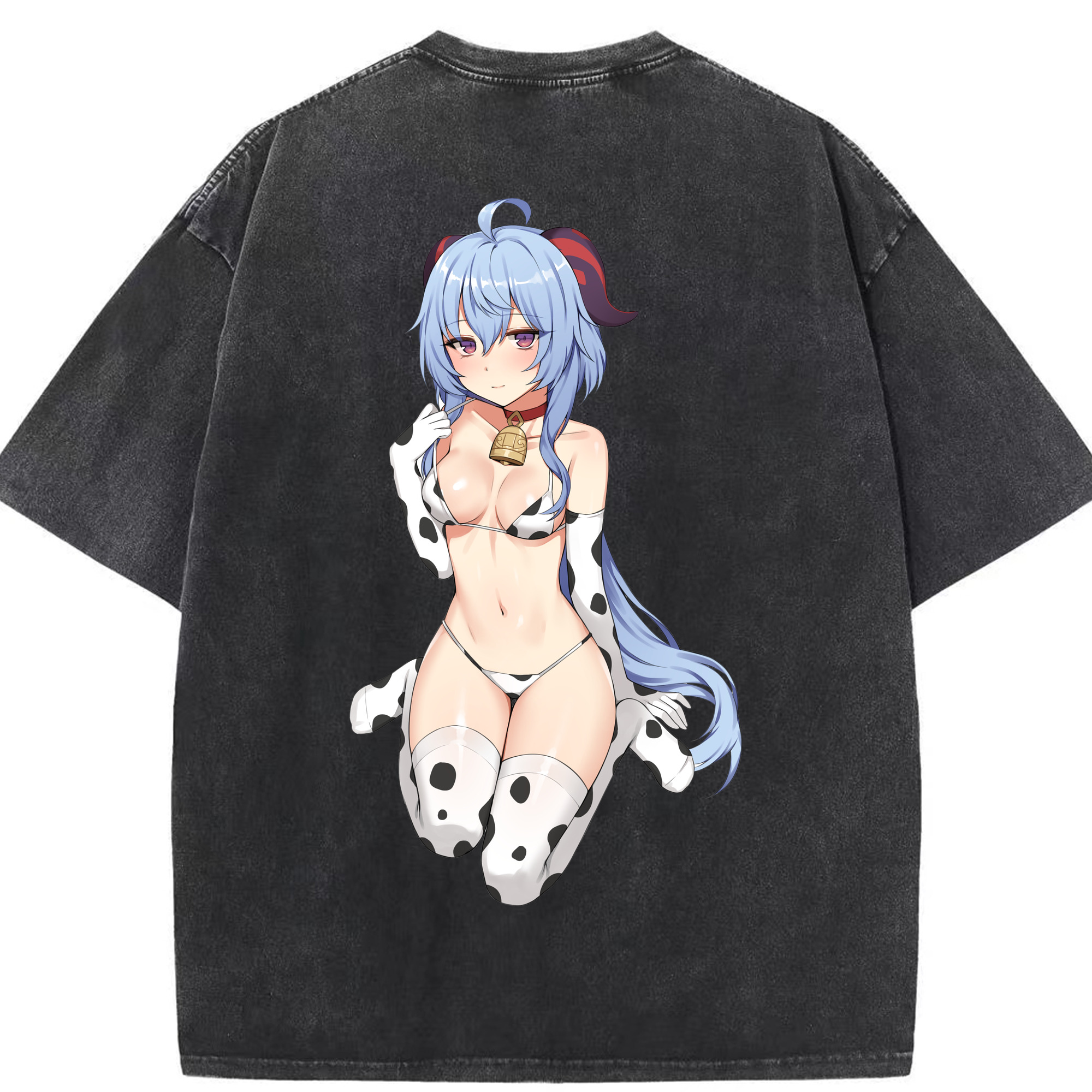 げんし神 甘雨 かんう genshin Ganyu 綿100% ヴィンテージ風 半袖Tシャツ（背面プリント）