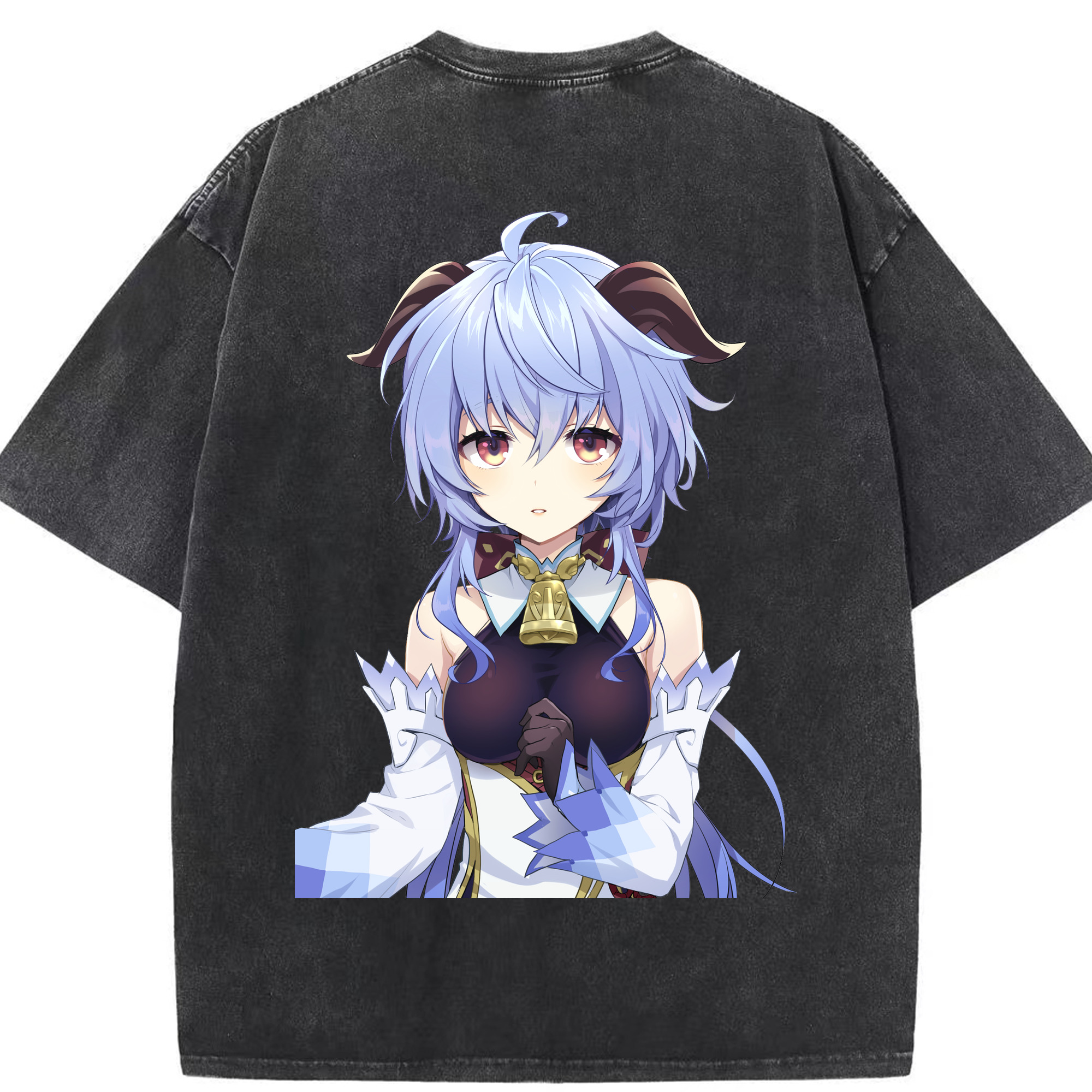 げんし神 甘雨 かんう genshin Ganyu 綿100% ヴィンテージ風 半袖Tシャツ（背面プリント）