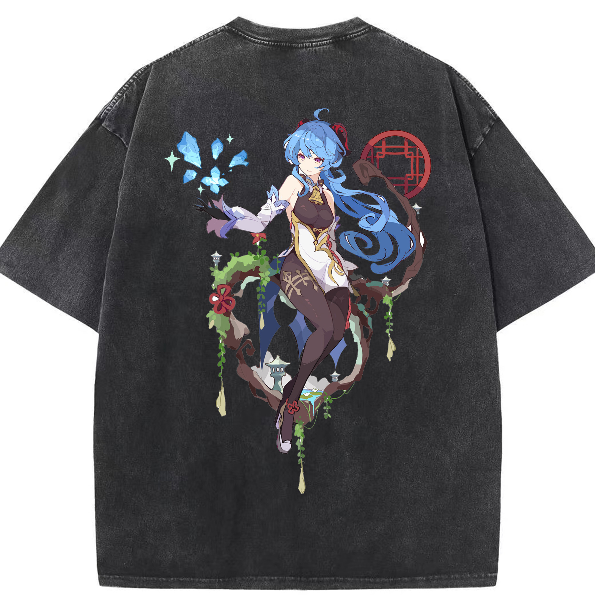 げんし神 甘雨 かんう genshin Ganyu 綿100% ヴィンテージ風 半袖Tシャツ（背面プリント）
